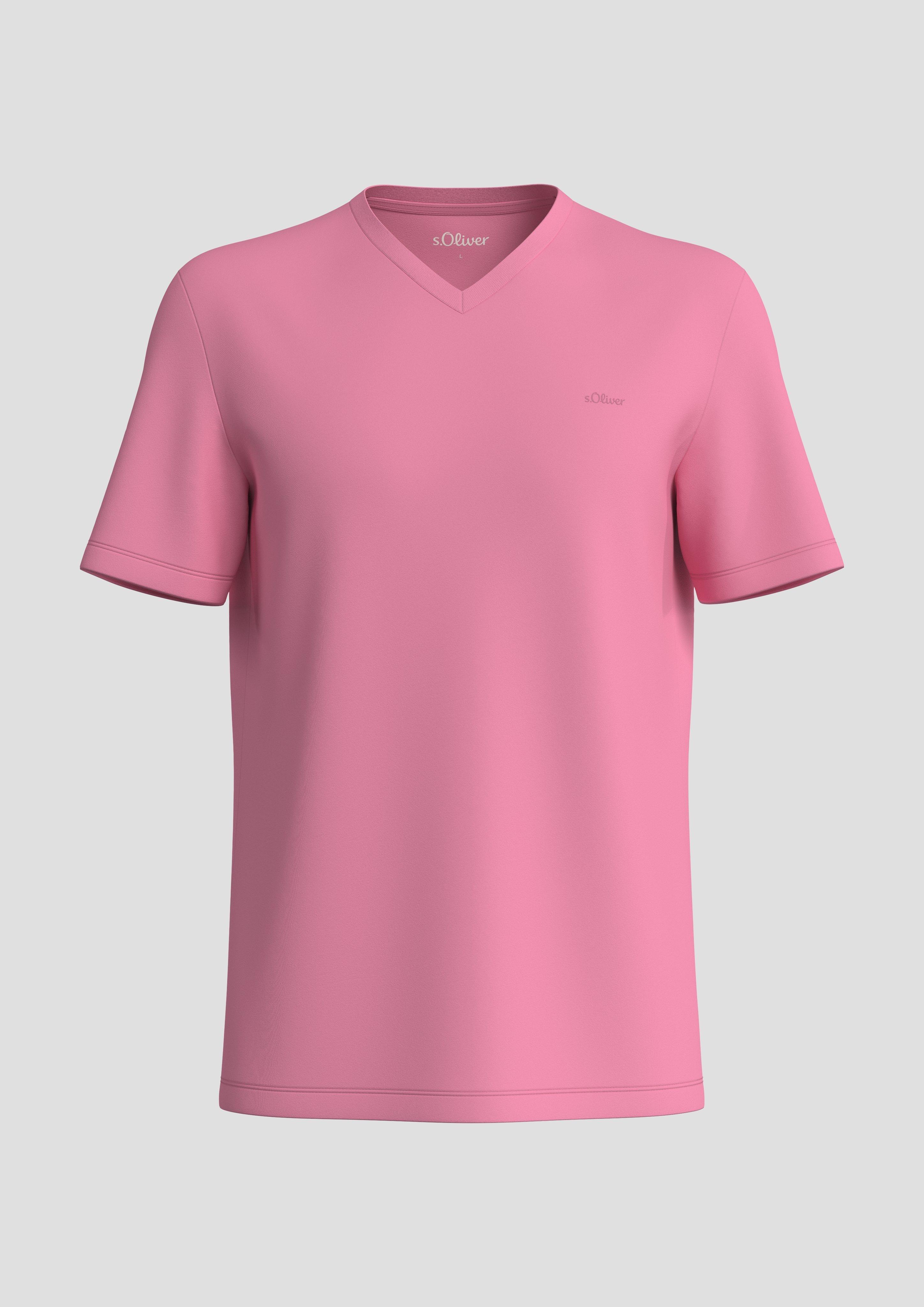 s.Oliver - T-Shirt mit V-Ausschnitt, Herren, Rosa