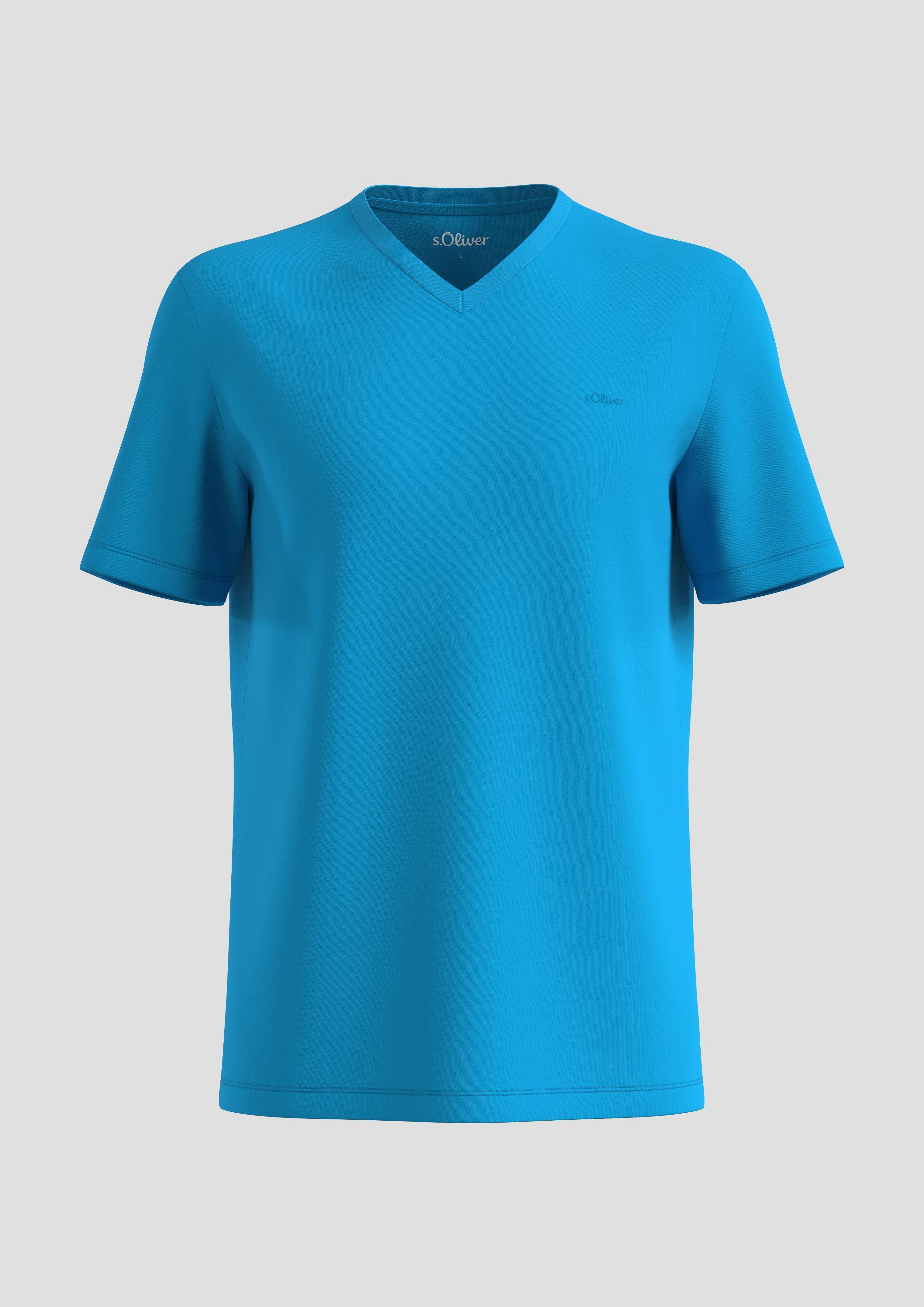 s.Oliver - T-Shirt mit V-Ausschnitt, Herren, blau