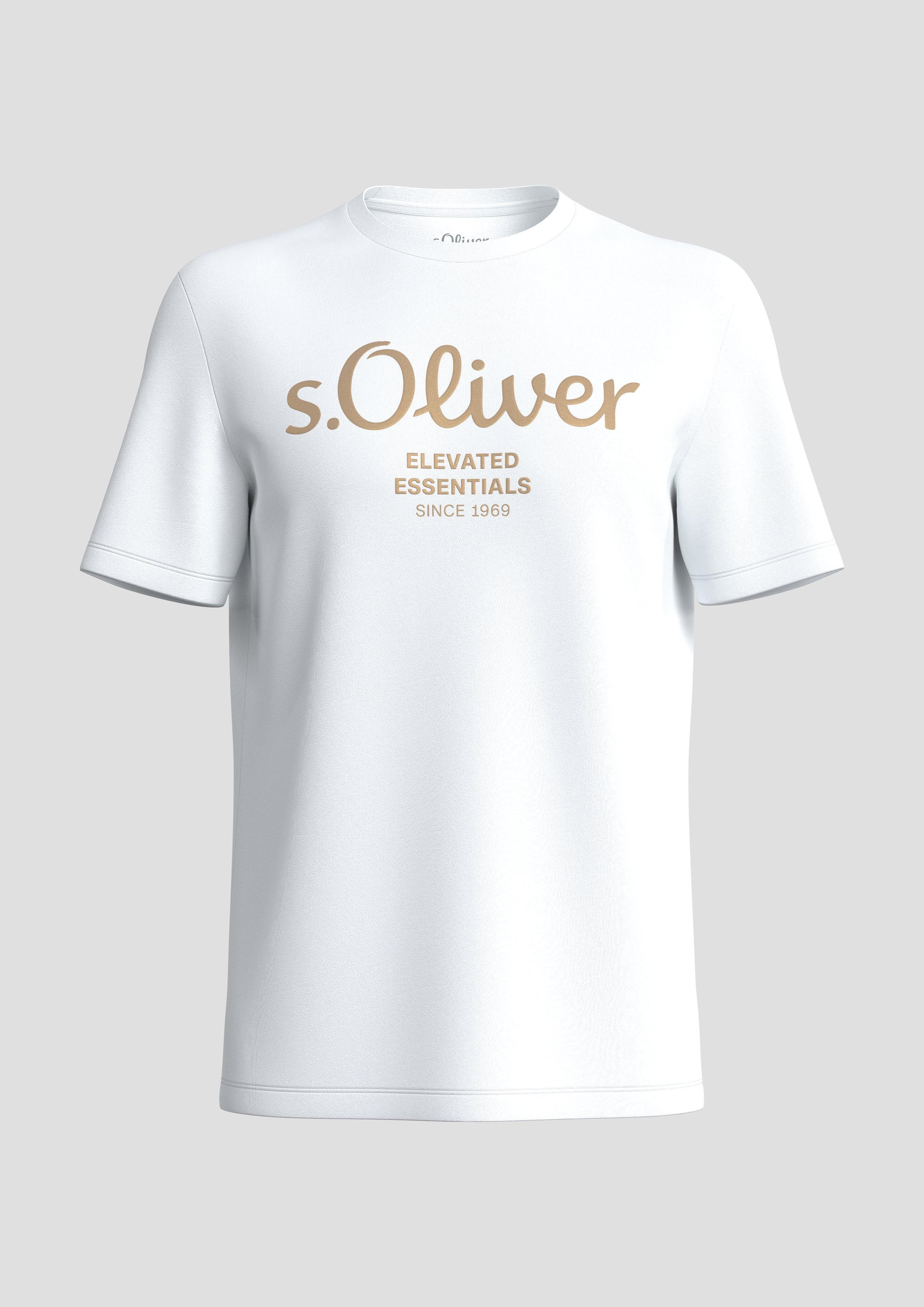 s.Oliver - T-Shirt aus Baumwolle mit Label-Print, Herren, weiß