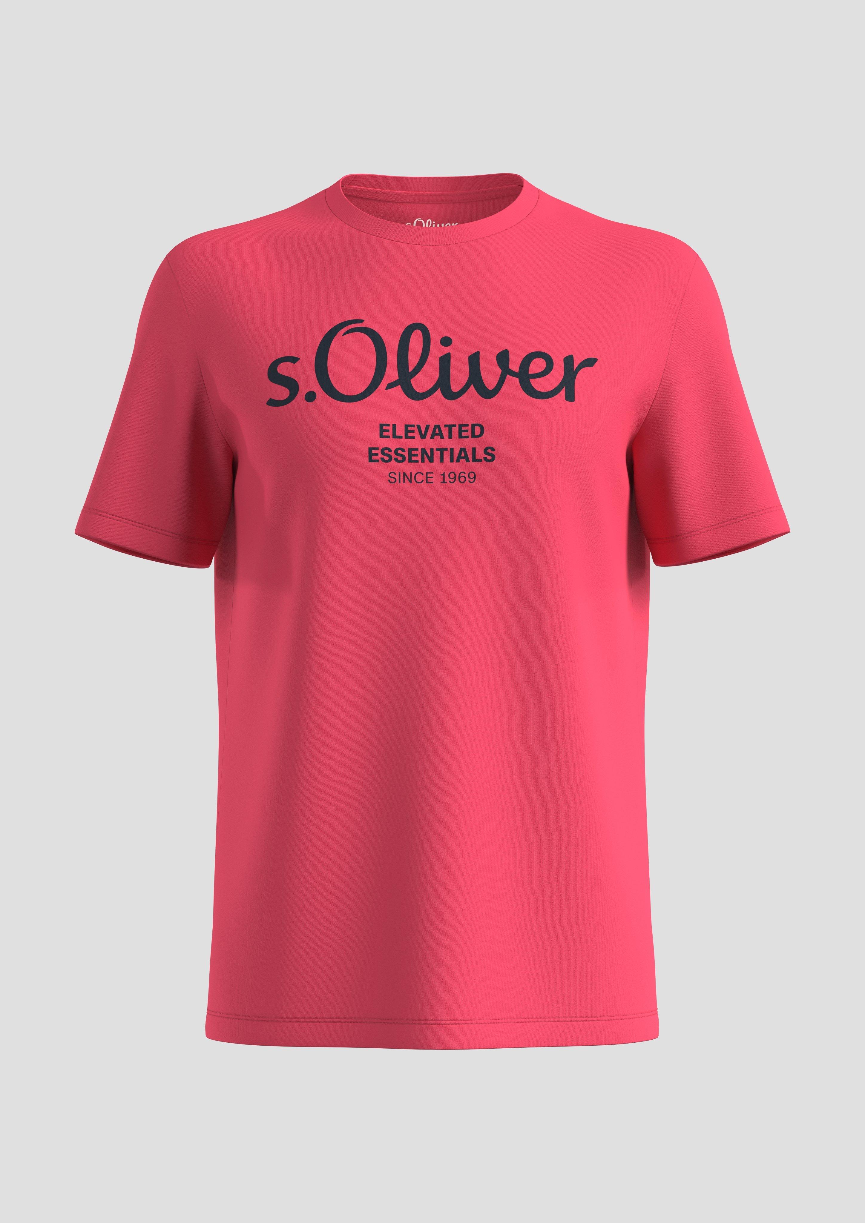 s.Oliver - T-Shirt aus Baumwolle mit Label-Print, Herren, rot