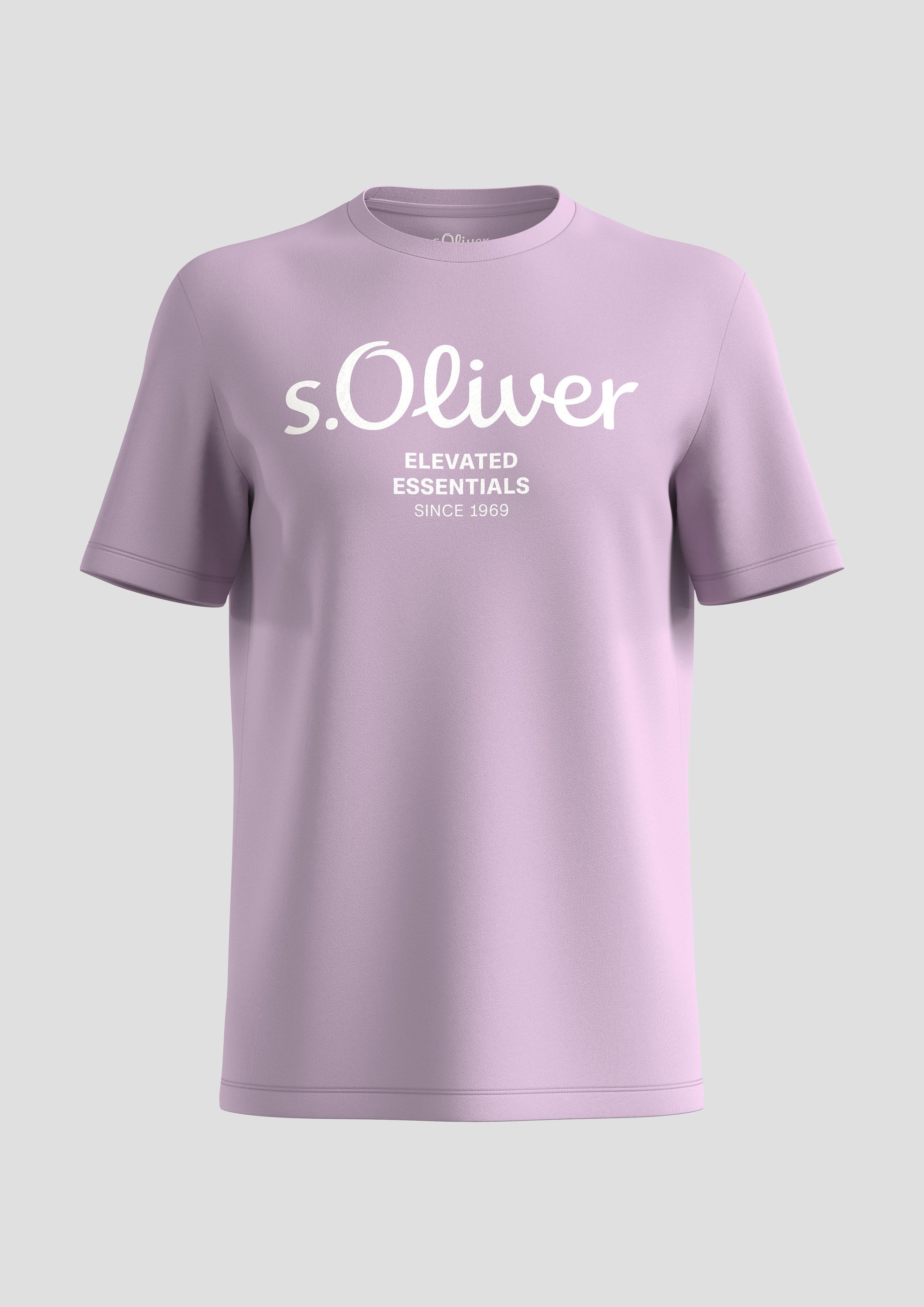 s.Oliver - T-Shirt aus Baumwolle mit Label-Print, Herren, lila