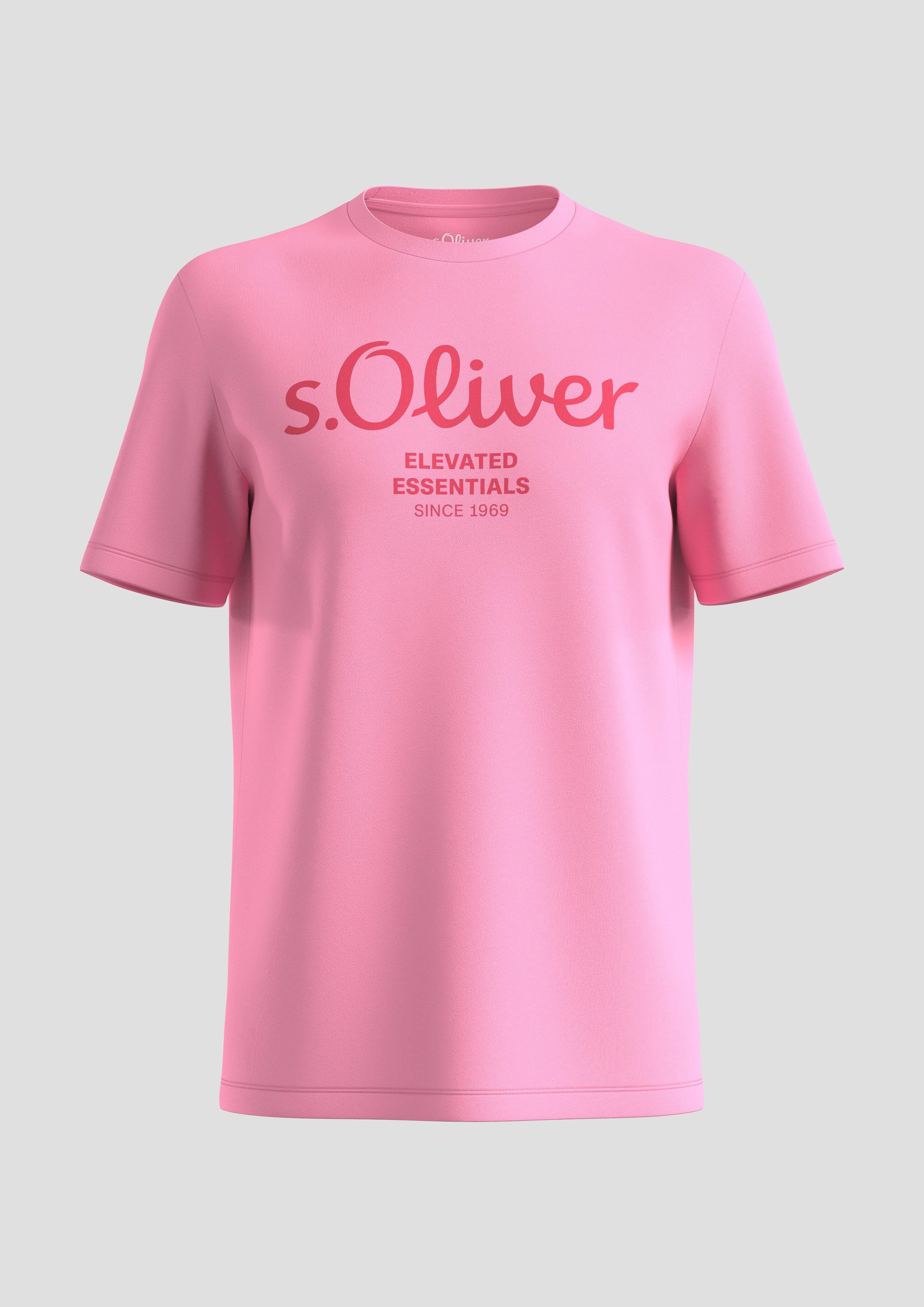 s.Oliver - T-Shirt aus Baumwolle mit Label-Print, Herren, Rosa