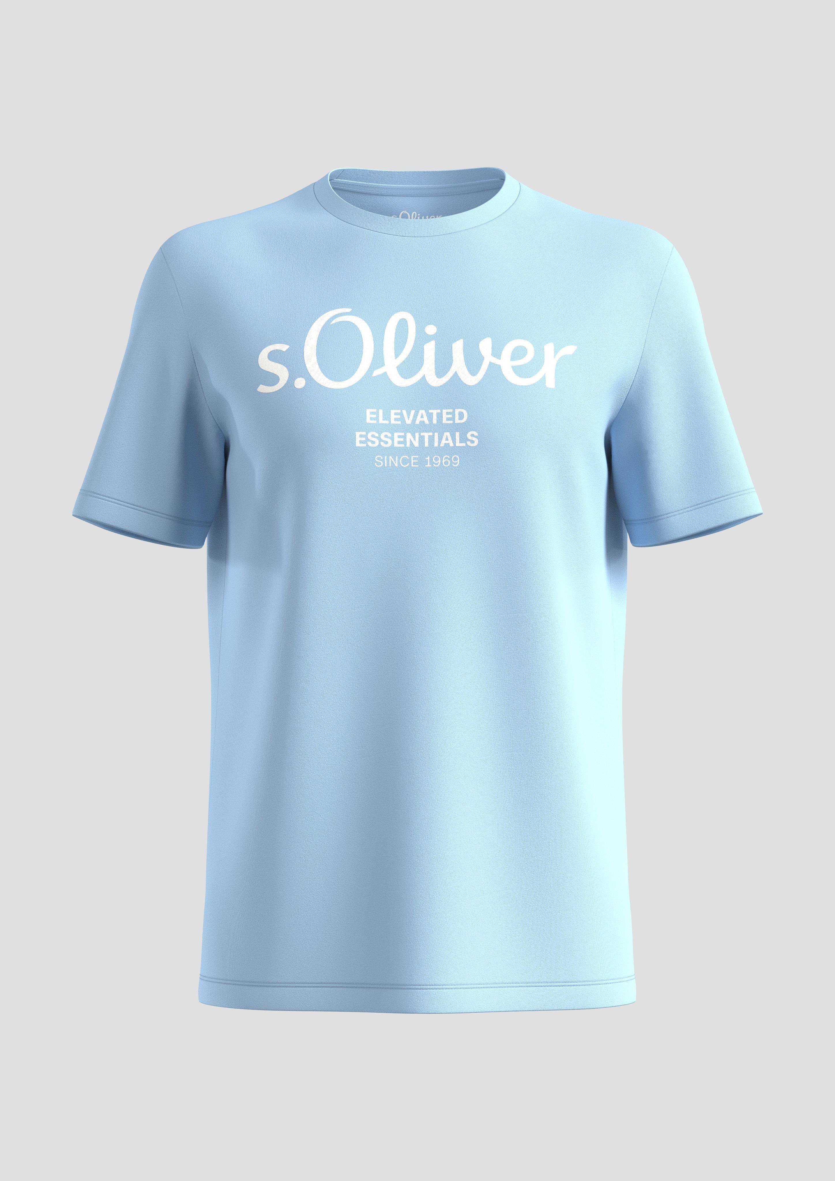 s.Oliver - T-Shirt aus Baumwolle mit Label-Print, Herren, blau