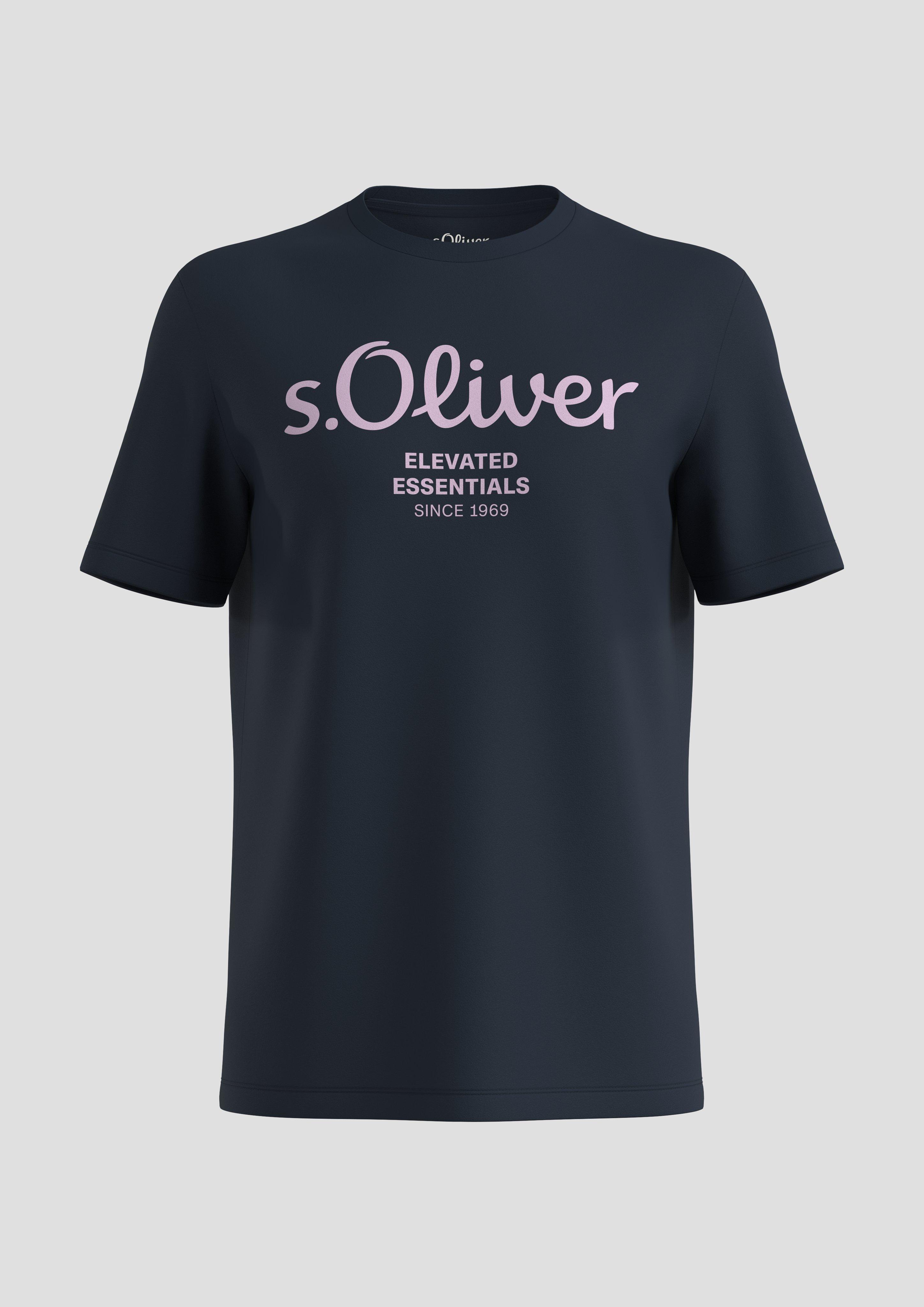 s.Oliver - T-Shirt aus Baumwolle mit Label-Print, Herren, blau