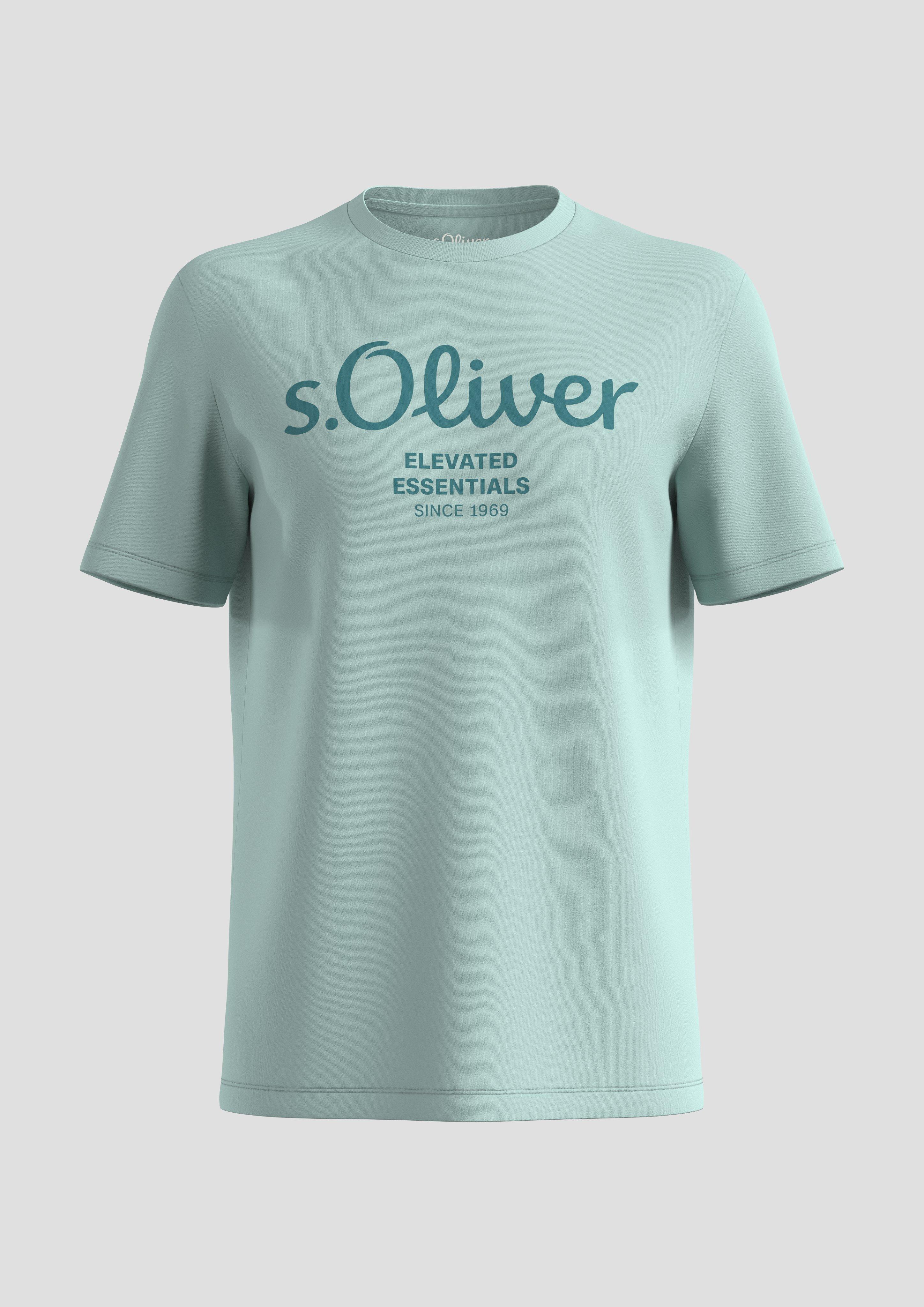 s.Oliver - T-Shirt aus Baumwolle mit Label-Print, Herren, grün