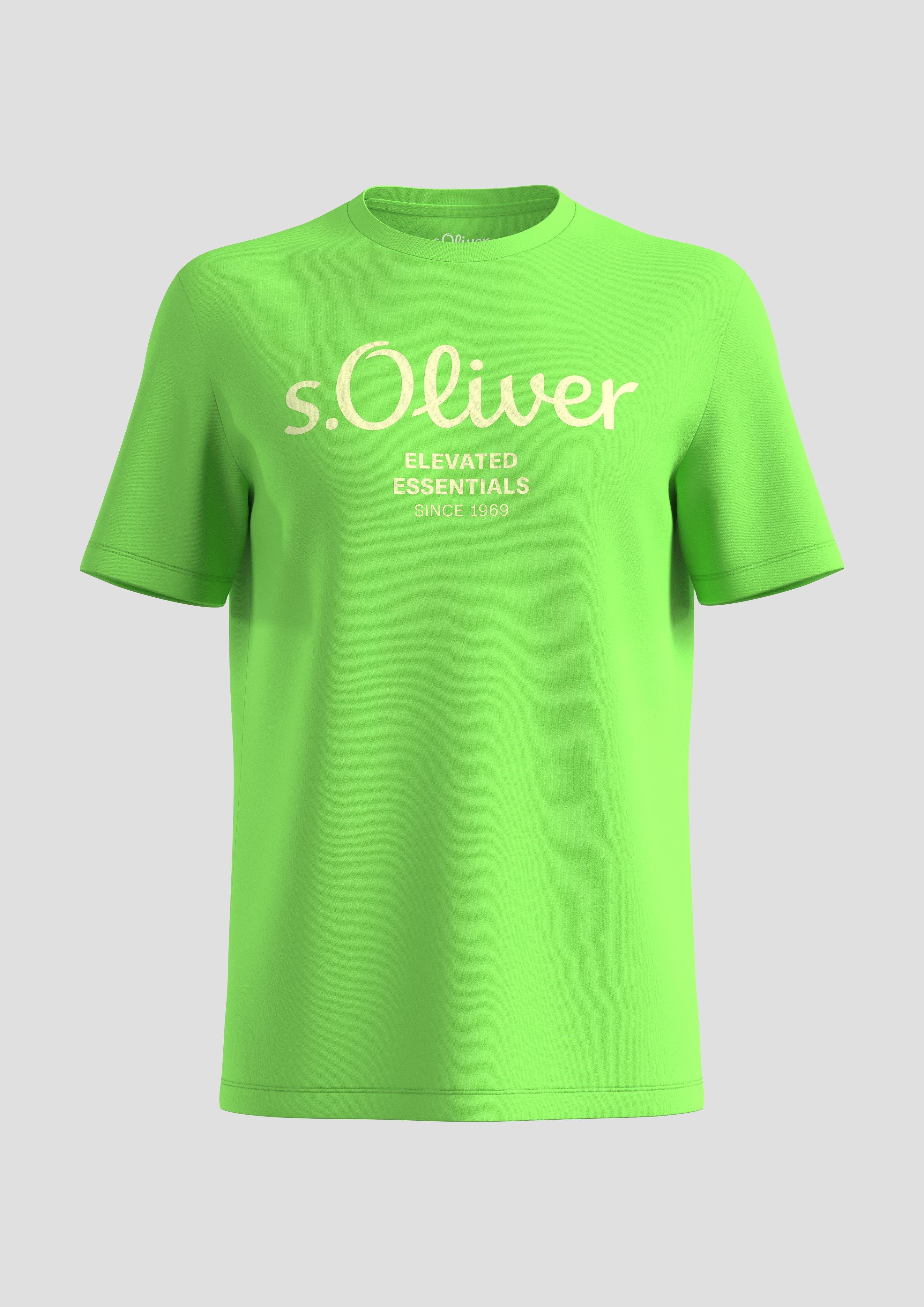 s.Oliver - T-Shirt aus Baumwolle mit Label-Print, Herren, grün