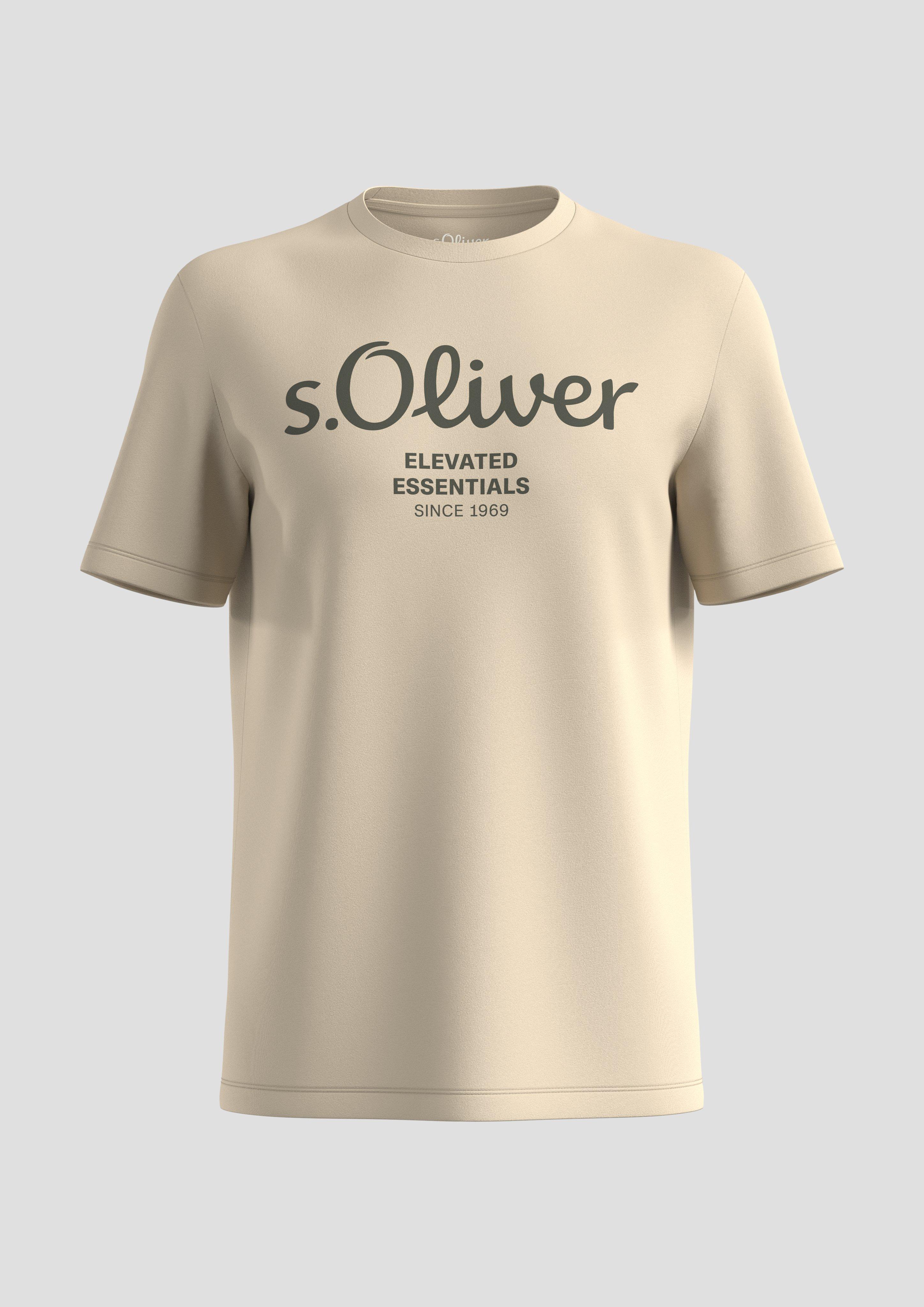 s.Oliver - T-Shirt aus Baumwolle mit Label-Print, Herren, Beige