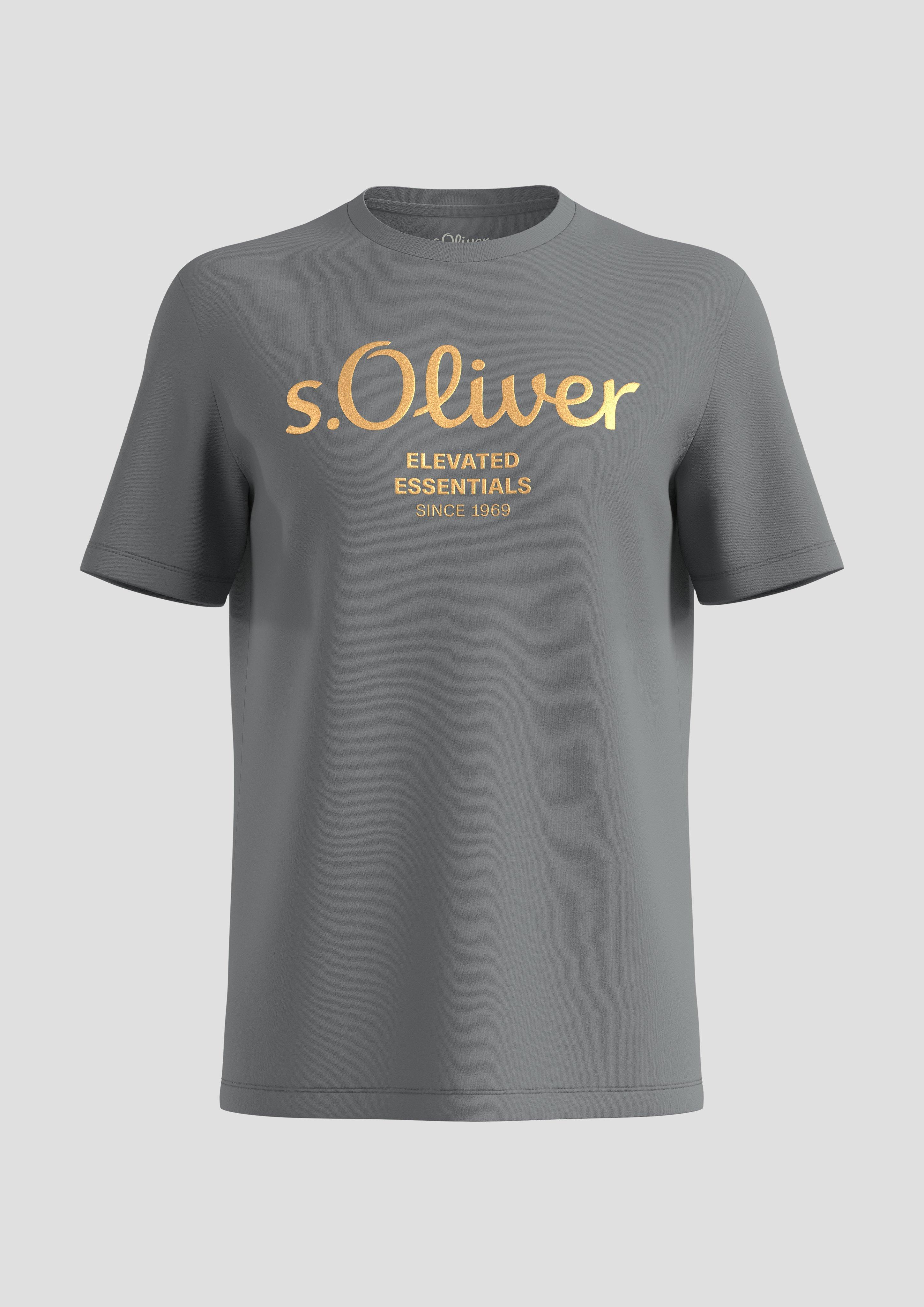 s.Oliver - T-Shirt aus Baumwolle mit Label-Print, Herren, grau