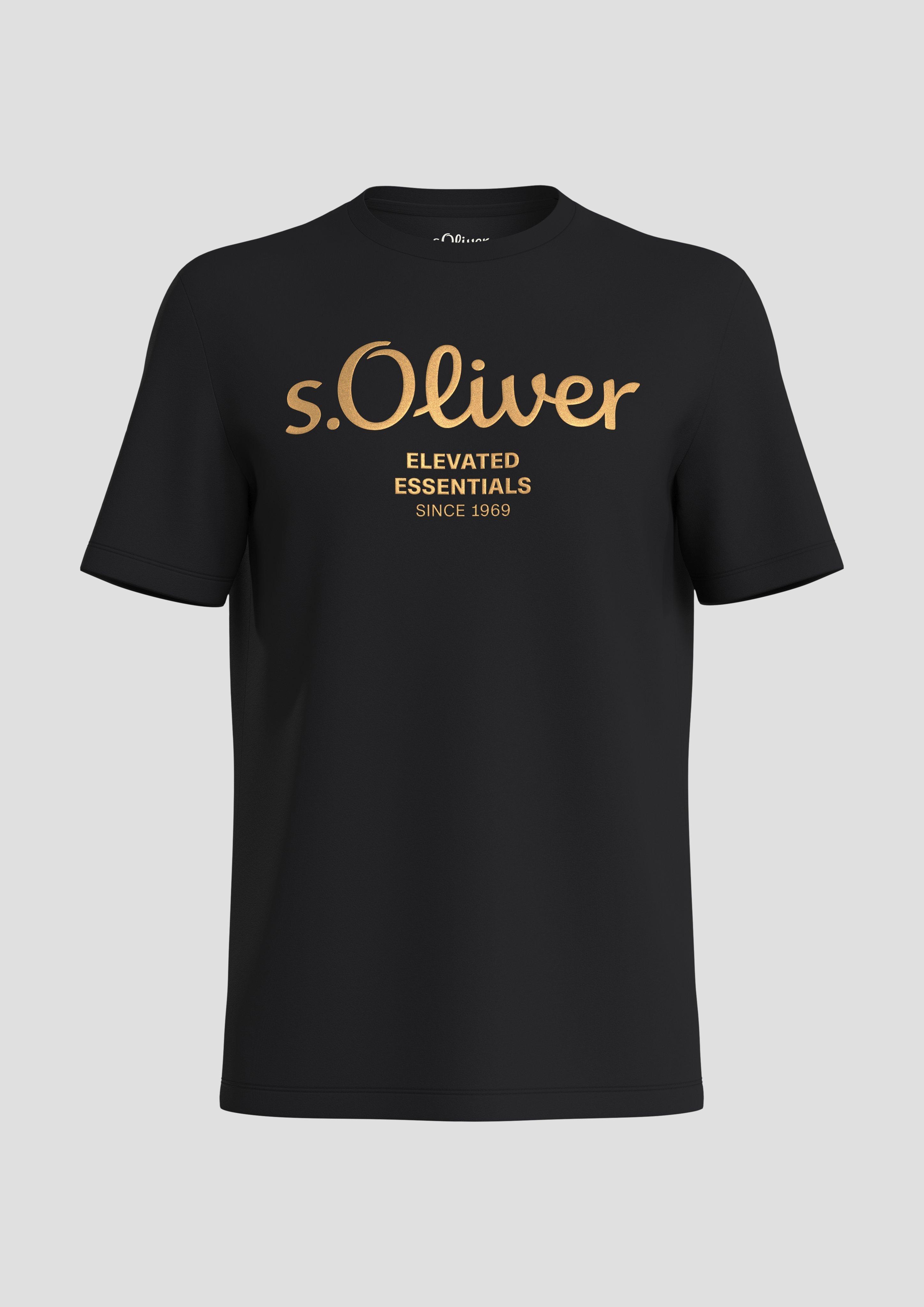 s.Oliver - T-Shirt aus Baumwolle mit Label-Print, Herren, schwarz