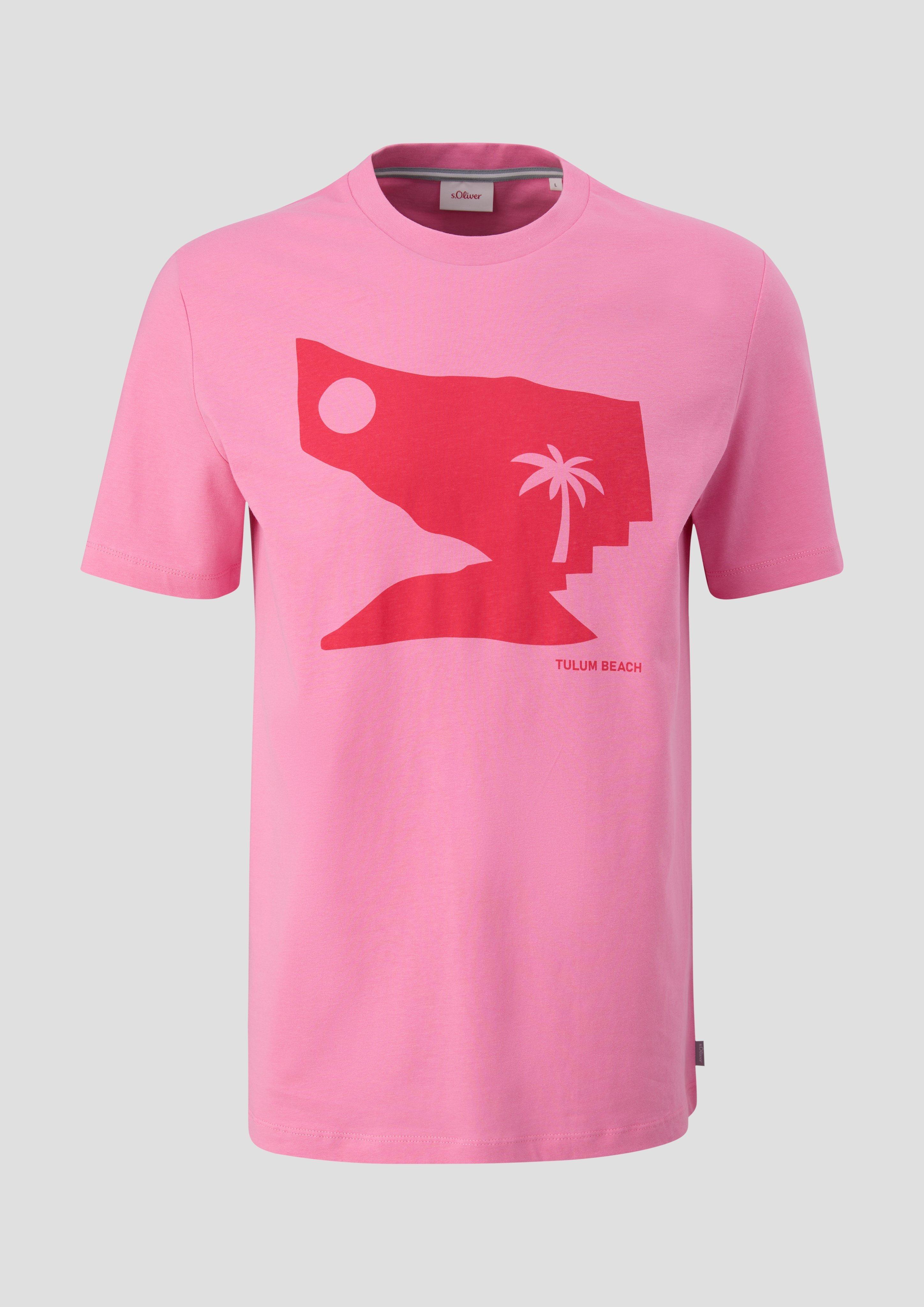 s.Oliver - T-Shirt mit Frontprint, Herren, Rosa