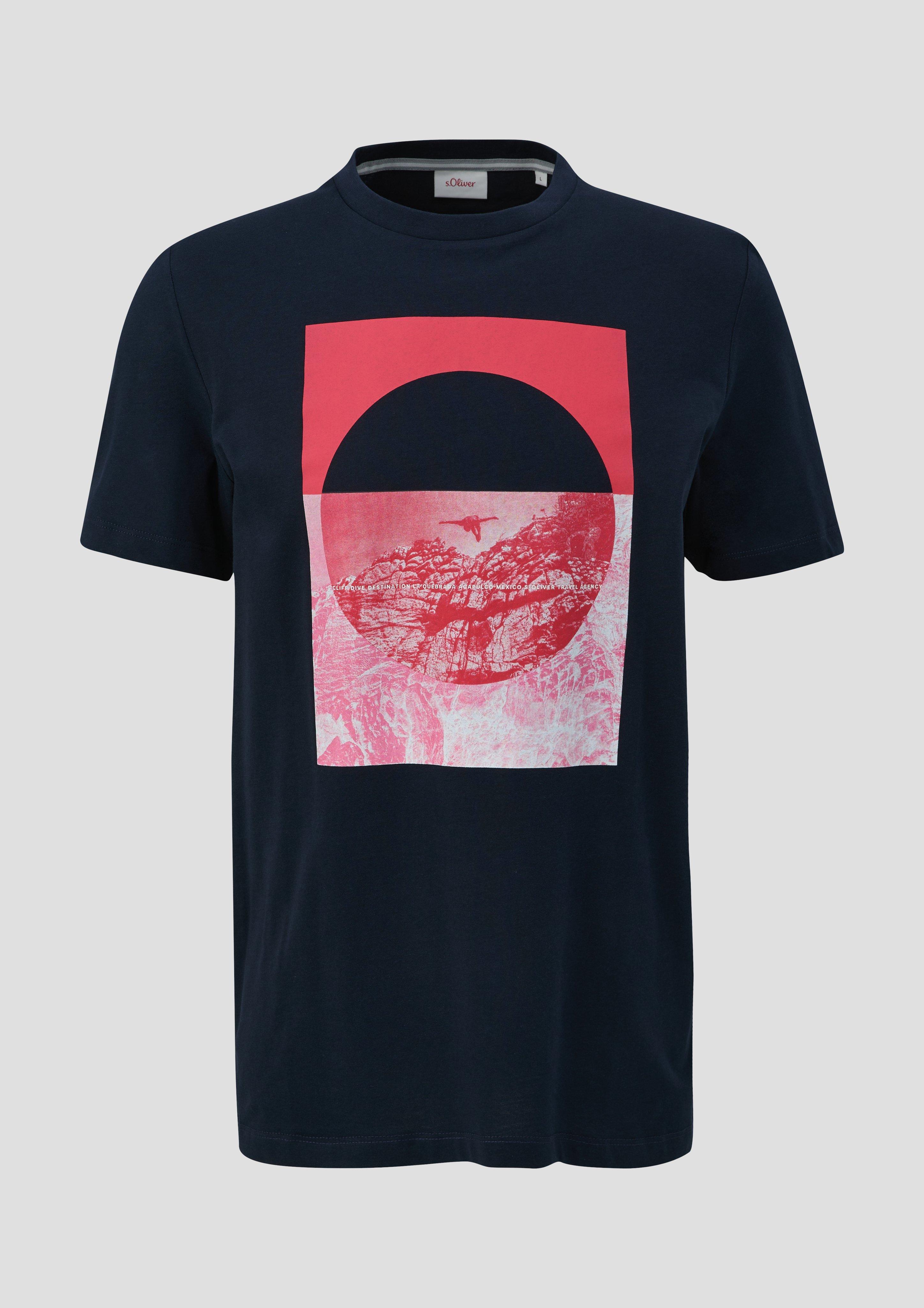 s.Oliver - T-Shirt mit Frontprint, Herren, blau
