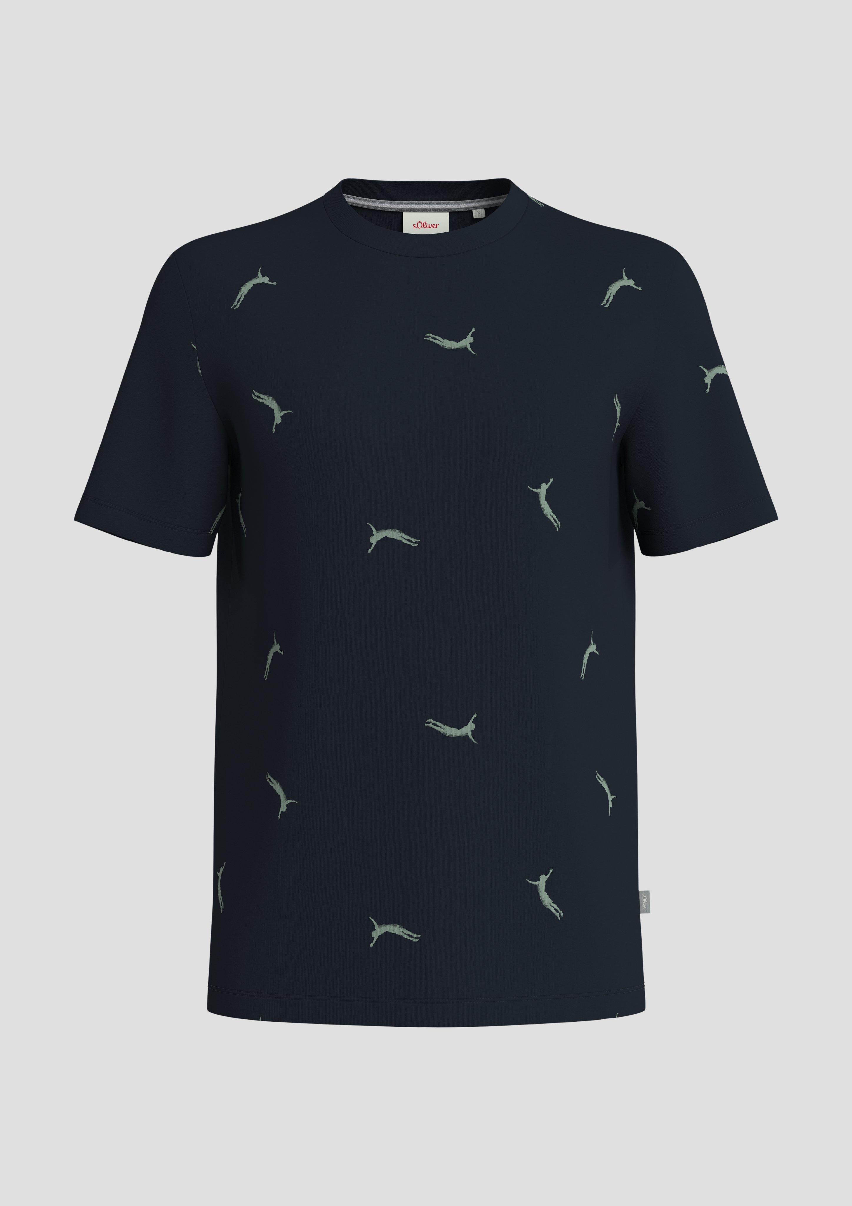 s.Oliver - T-Shirt aus Baumwolle mit All-over-Print, Herren, blau