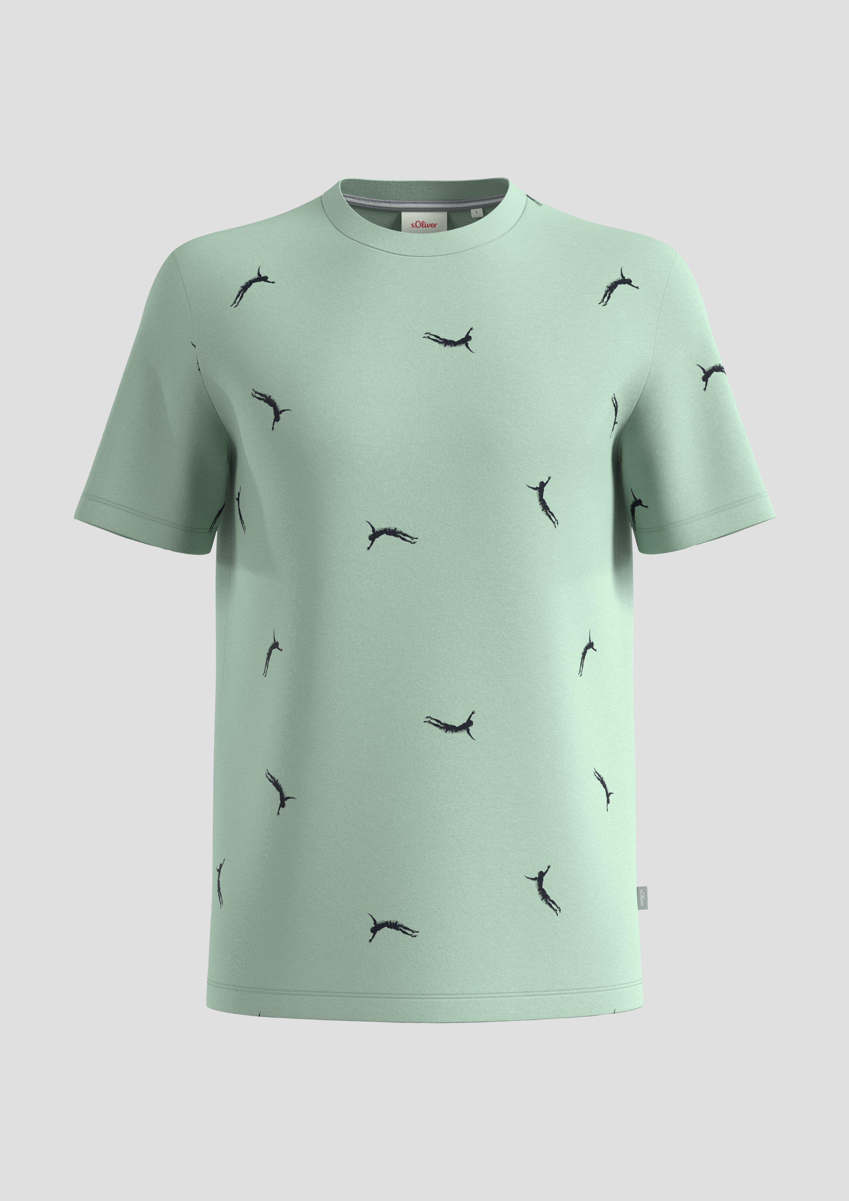 s.Oliver - T-Shirt aus Baumwolle mit All-over-Print, Herren, grün