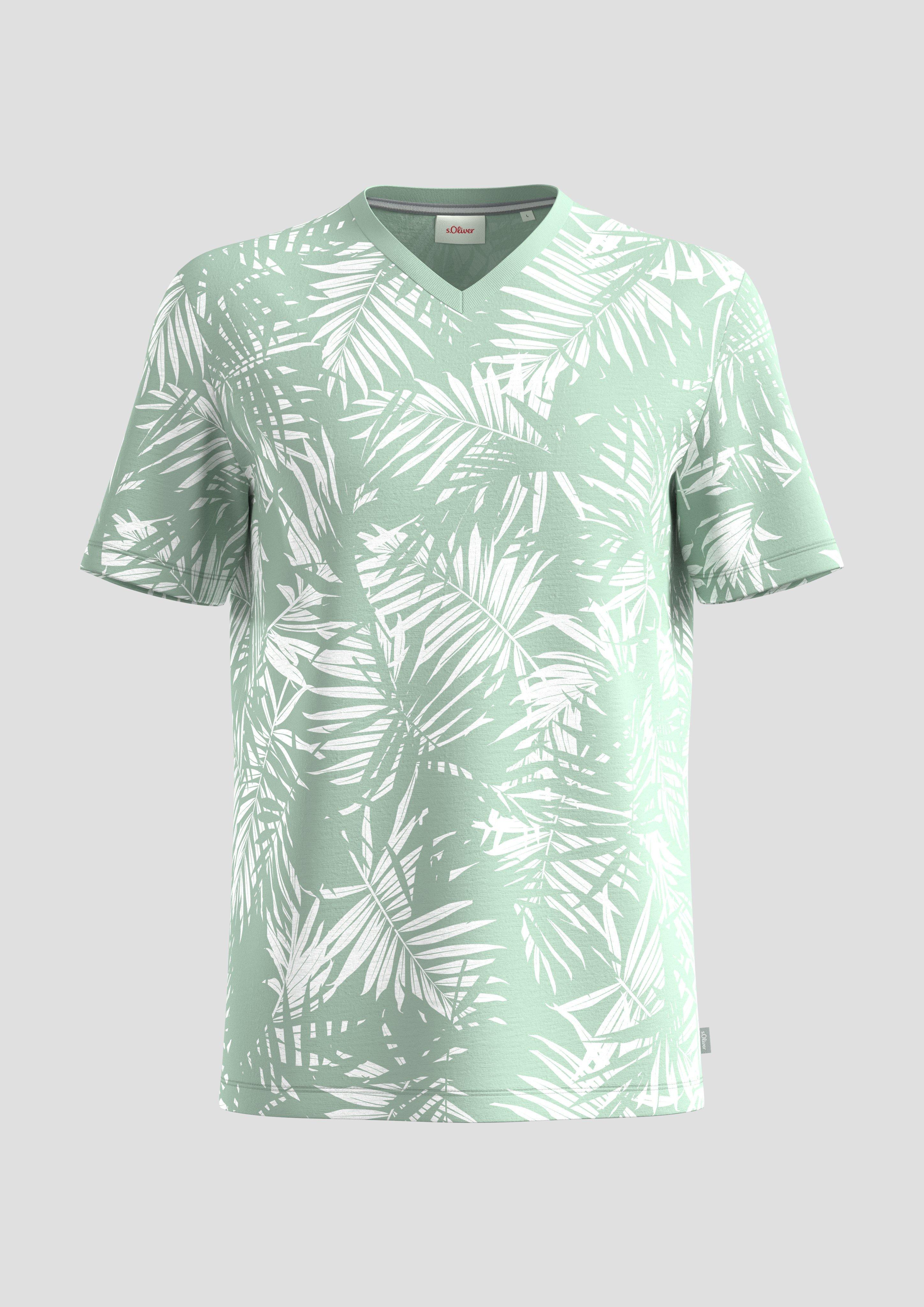 s.Oliver - Gemustertes T-Shirt mit Flammgarn-Struktur, Herren, grün