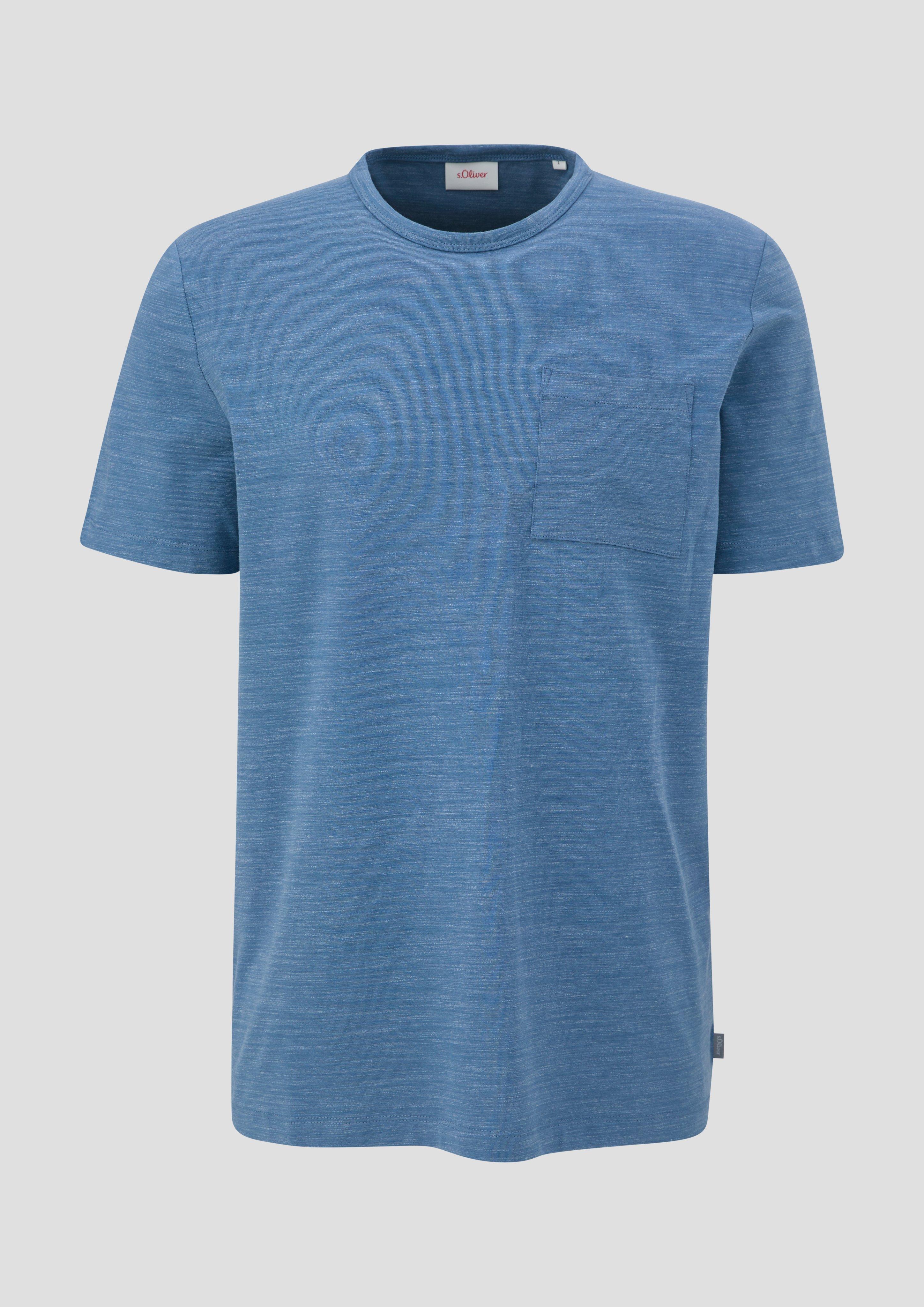 s.Oliver - Meliertes Baumwoll-T-Shirt mit Brustttasche, Herren, blau