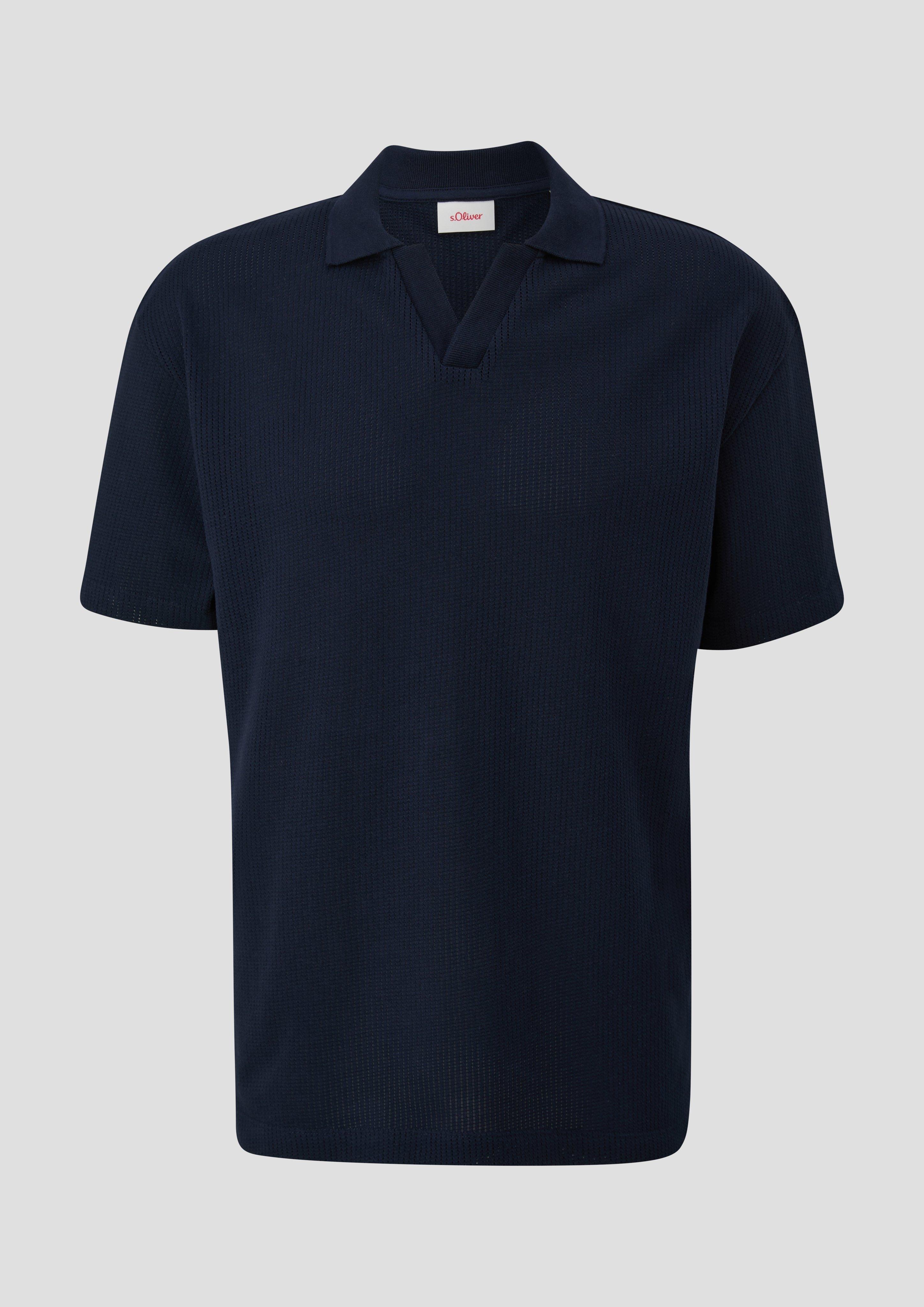 s.Oliver - Poloshirt aus Jacquard mit offenem Kragen, Herren, blau