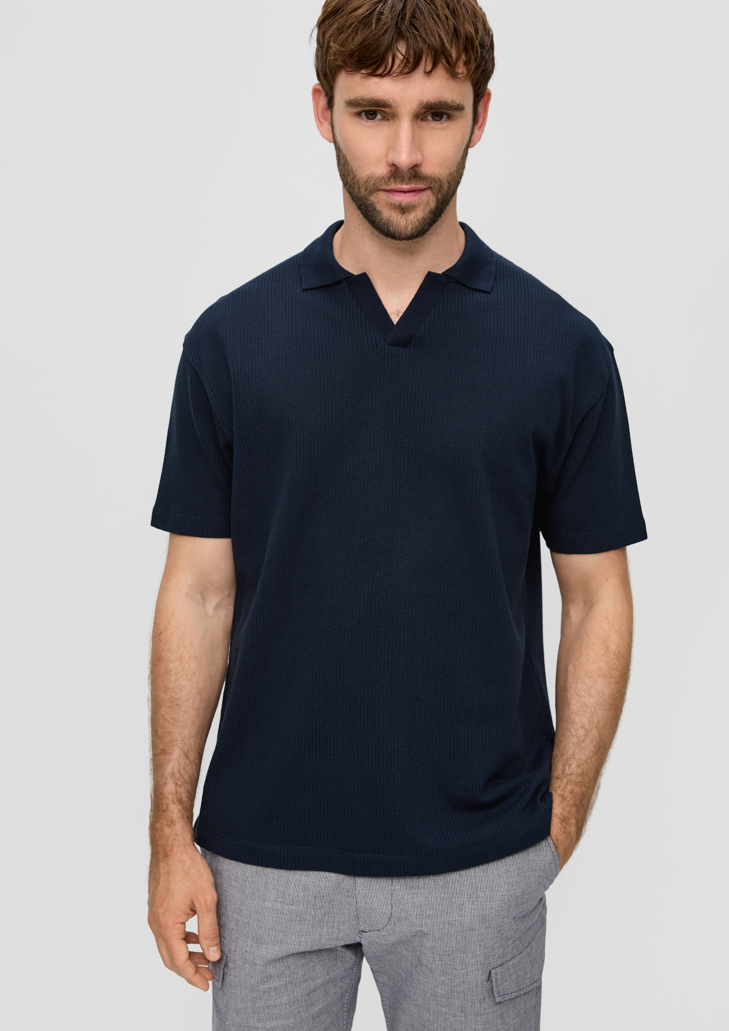 S.Oliver Poloshirt aus Jacquard mit offenem Kragen