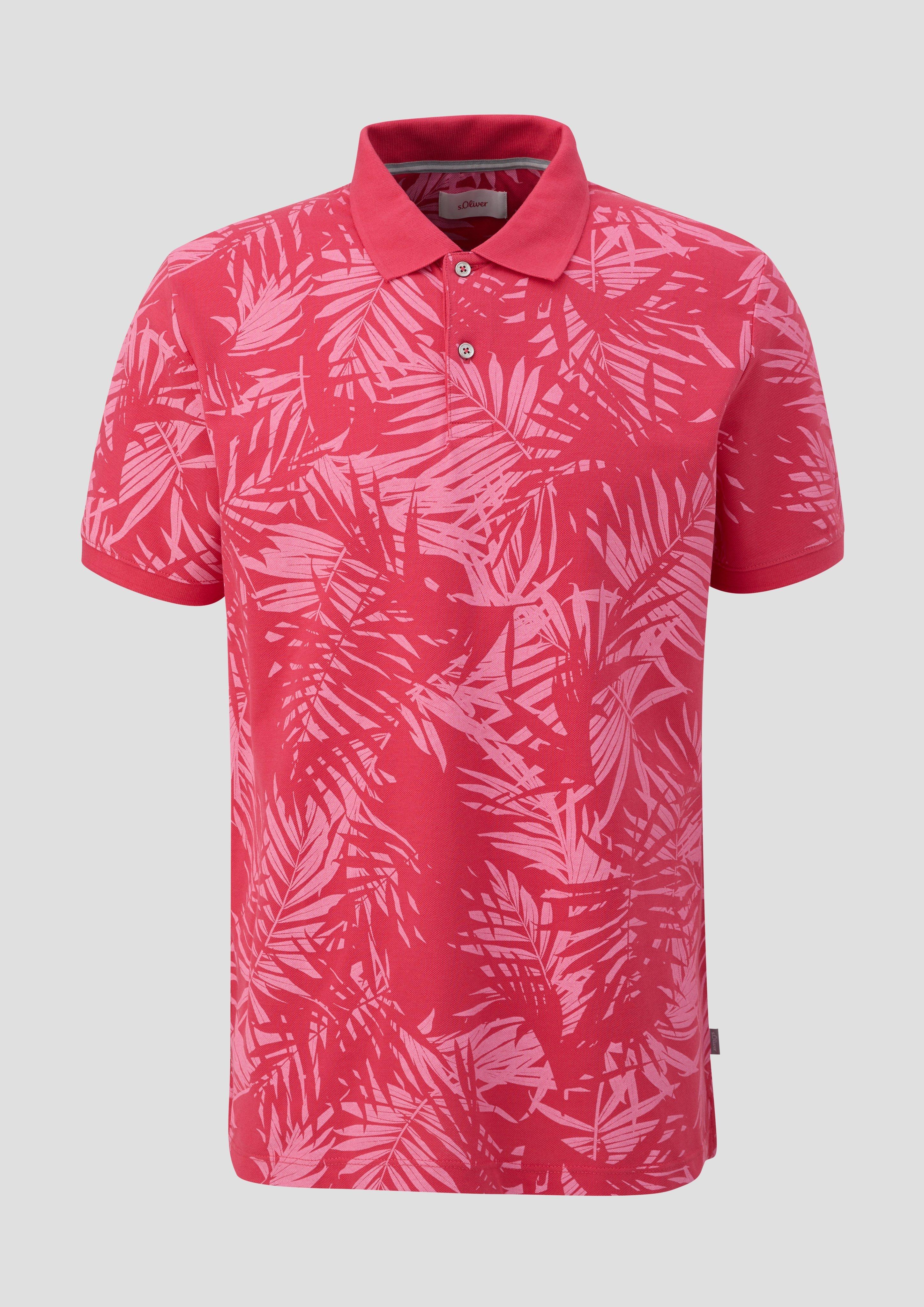 s.Oliver - Poloshirt aus reiner Baumwolle mit All-over-Print, Herren, Rosa