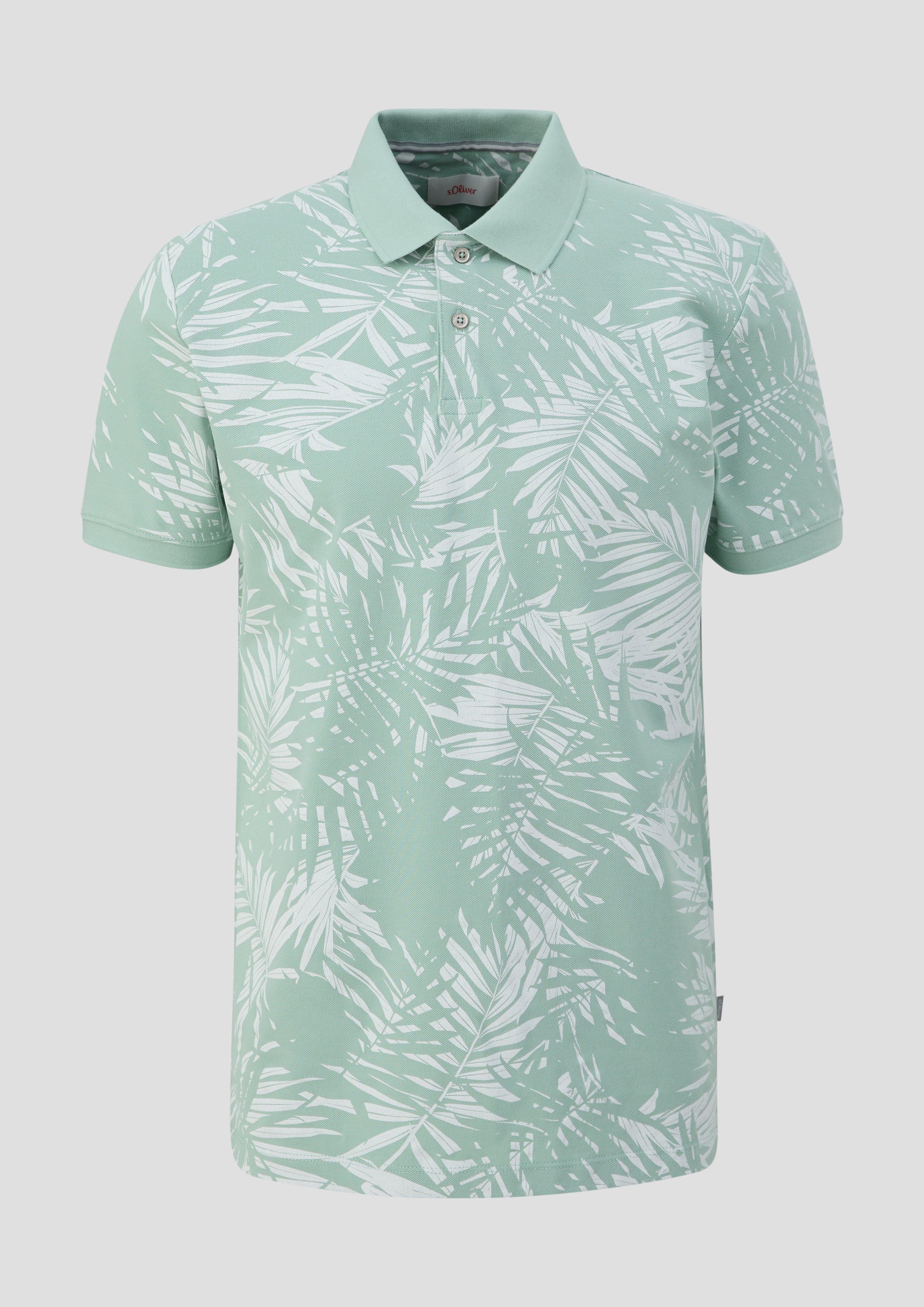 s.Oliver - Poloshirt aus reiner Baumwolle mit All-over-Print, Herren, grün