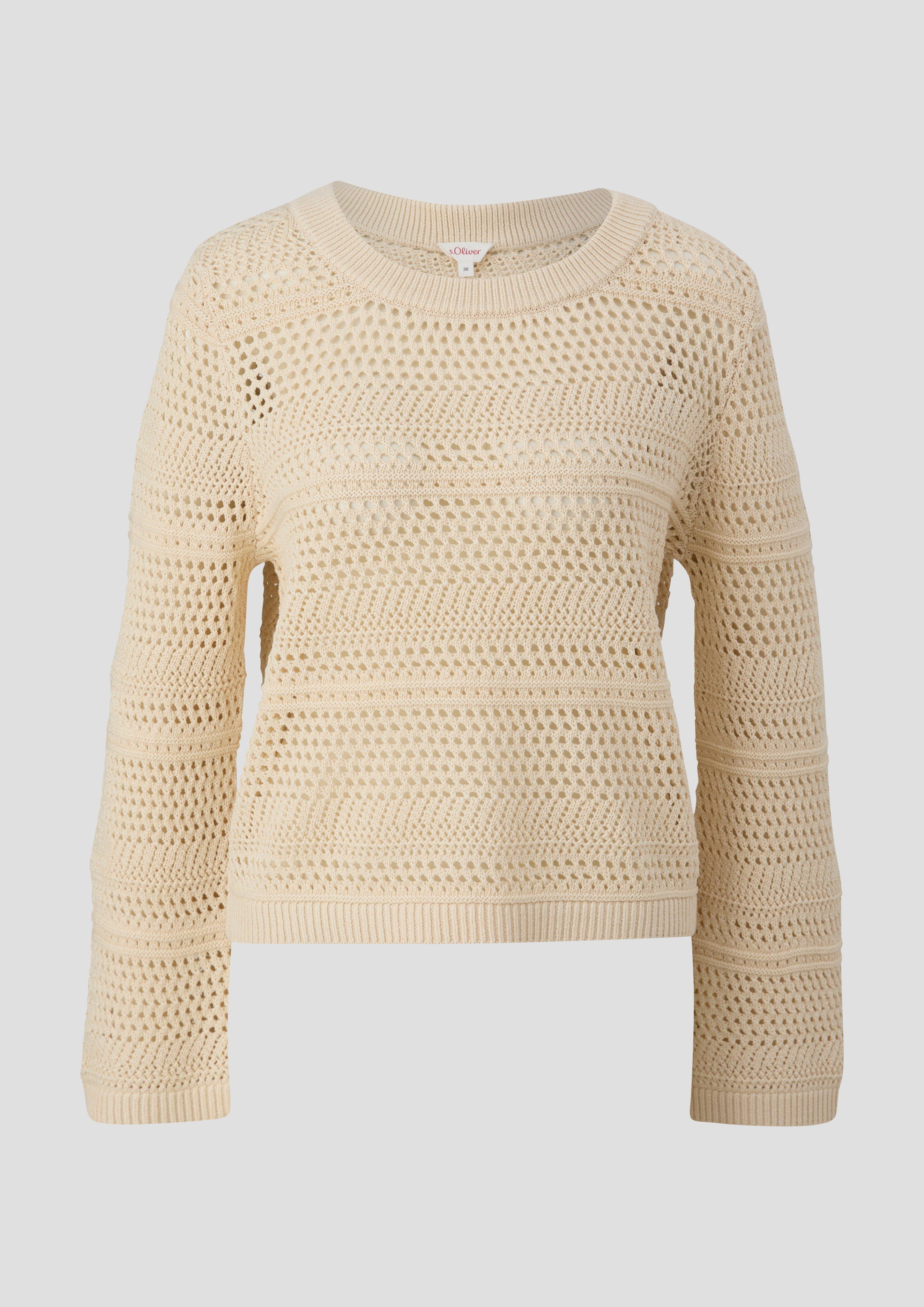 s.Oliver - Pullover im Relaxed-Fit mit Ajour-Muster, Damen, Beige