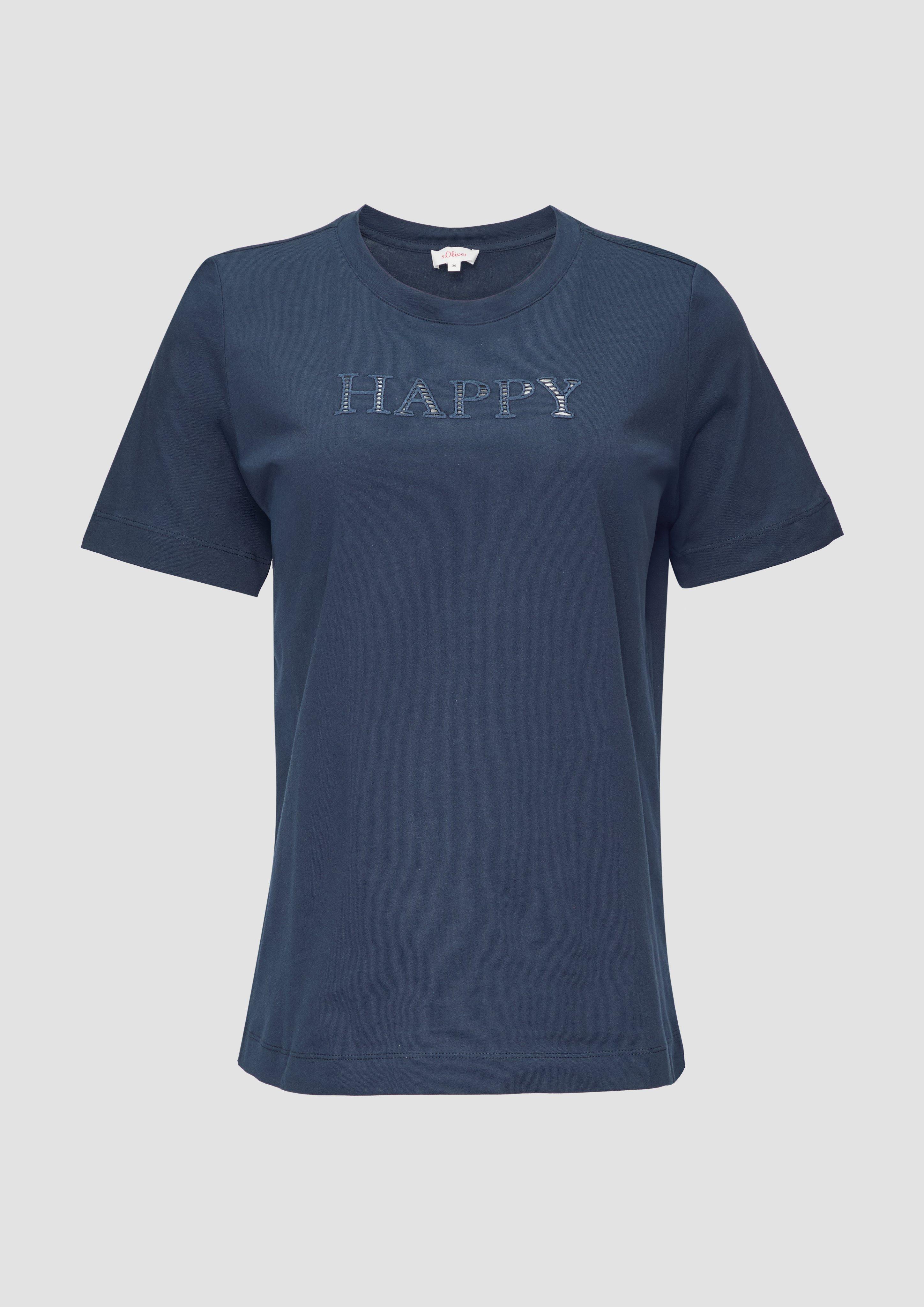 Thumbnail - s.Oliver - Relaxed Fit-Shirt mit Schriftprint aus Lochstickerei, Damen, blau