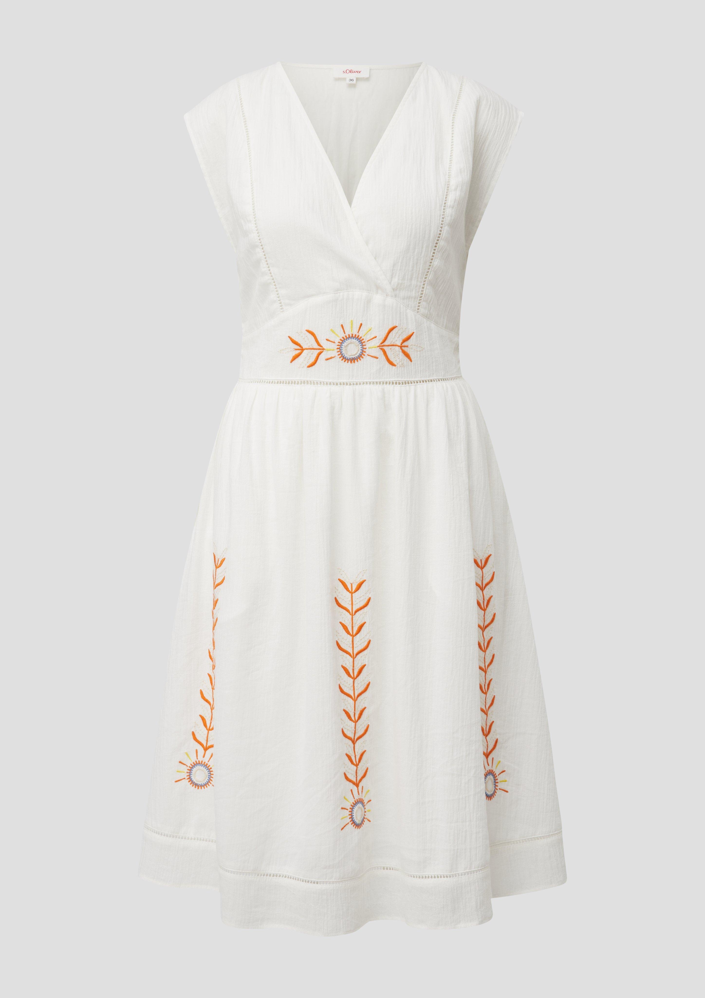 s.Oliver - Midikleid aus Baumwollstretch mit Stickereien, Damen, creme