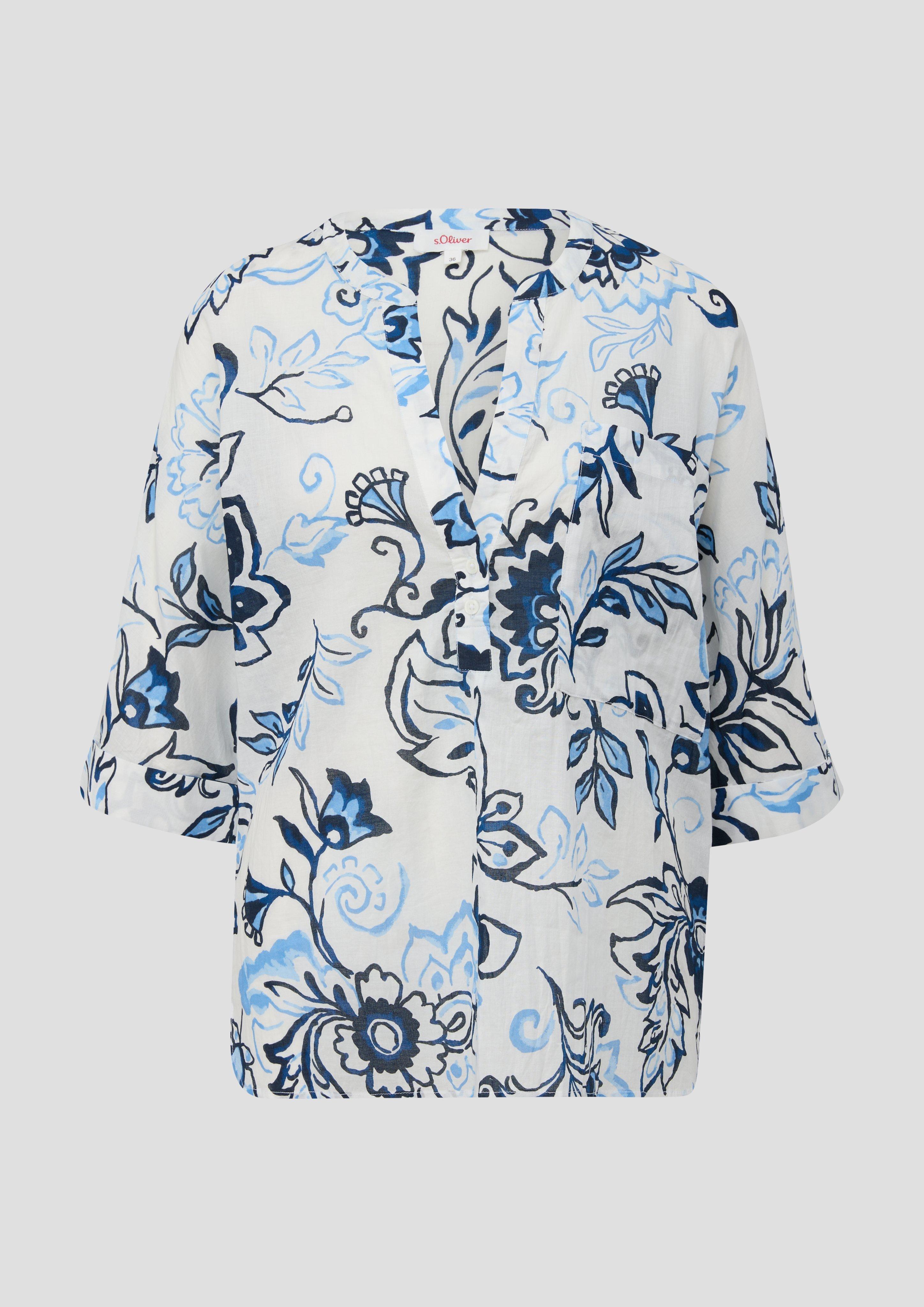 s.Oliver - Baumwollbluse mit Fledermausärmeln und floralem All-over-Print, Damen, creme