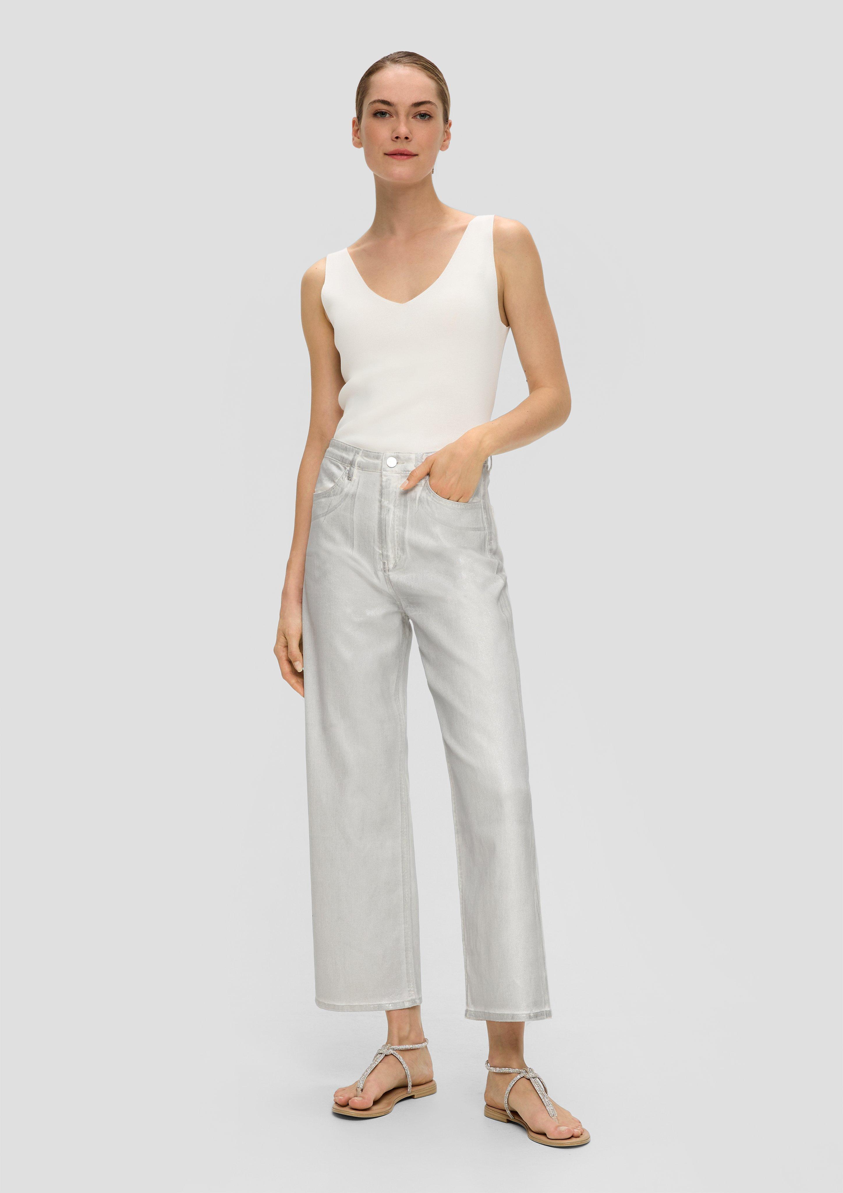 S.Oliver Cropped-Jeans Suri / High Rise / Wide Leg / aus Foil Coated Denim