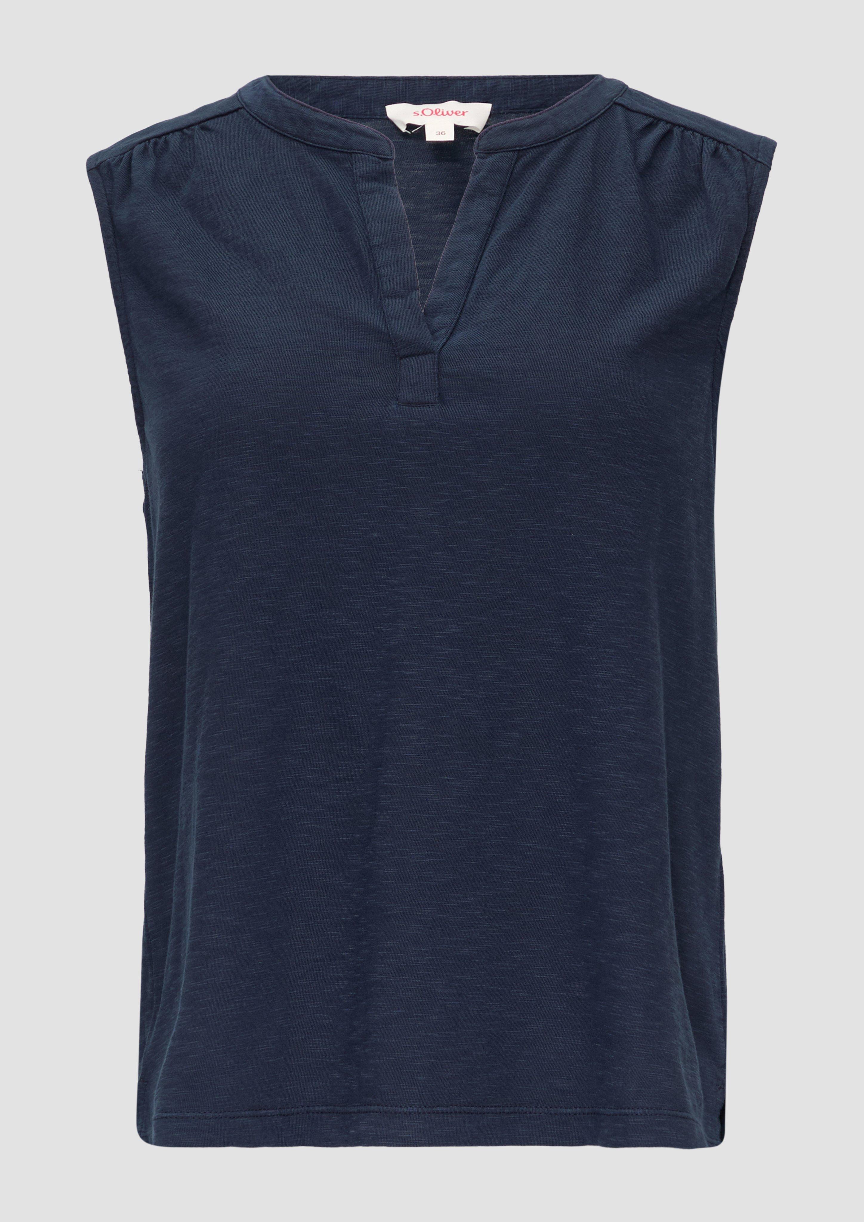 s.Oliver - Ärmelloses Shirt mit Tunika-Ausschnitt und Garment Dye, Damen, blau