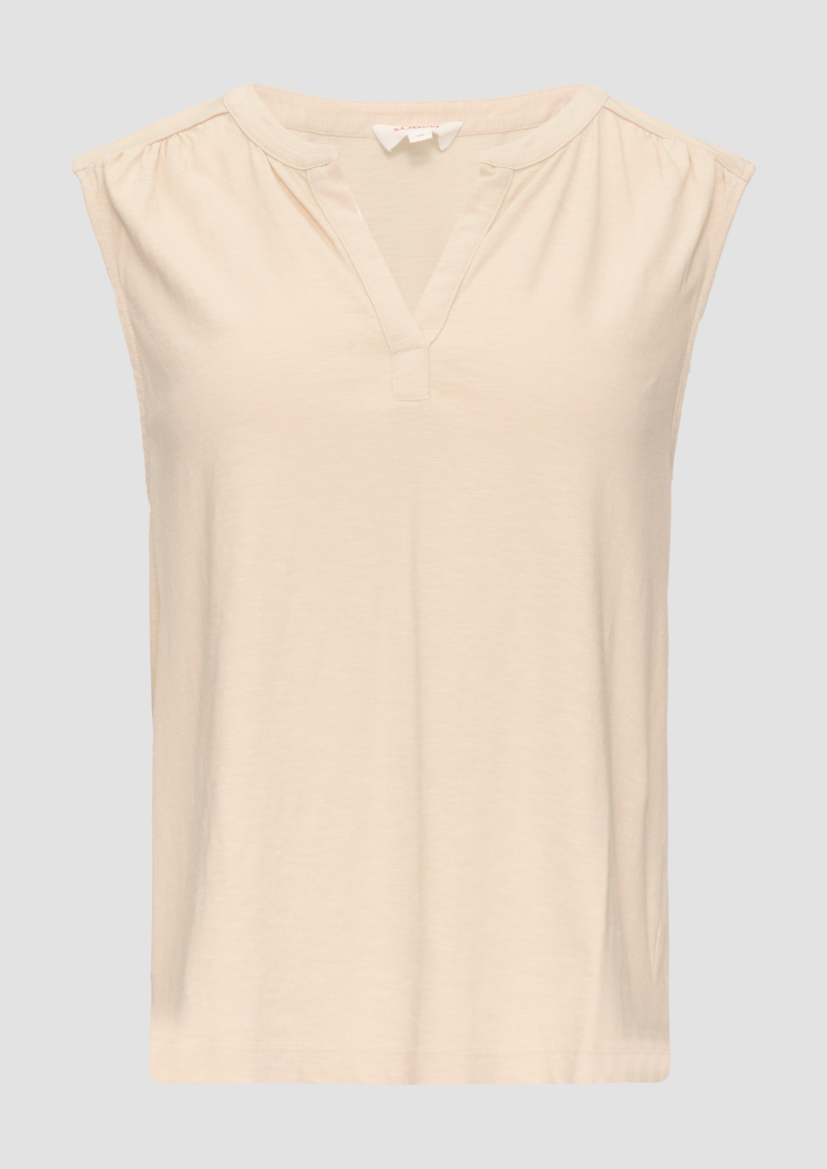 s.Oliver - Ärmelloses Shirt mit Tunika-Ausschnitt und Garment Dye, Damen, Beige