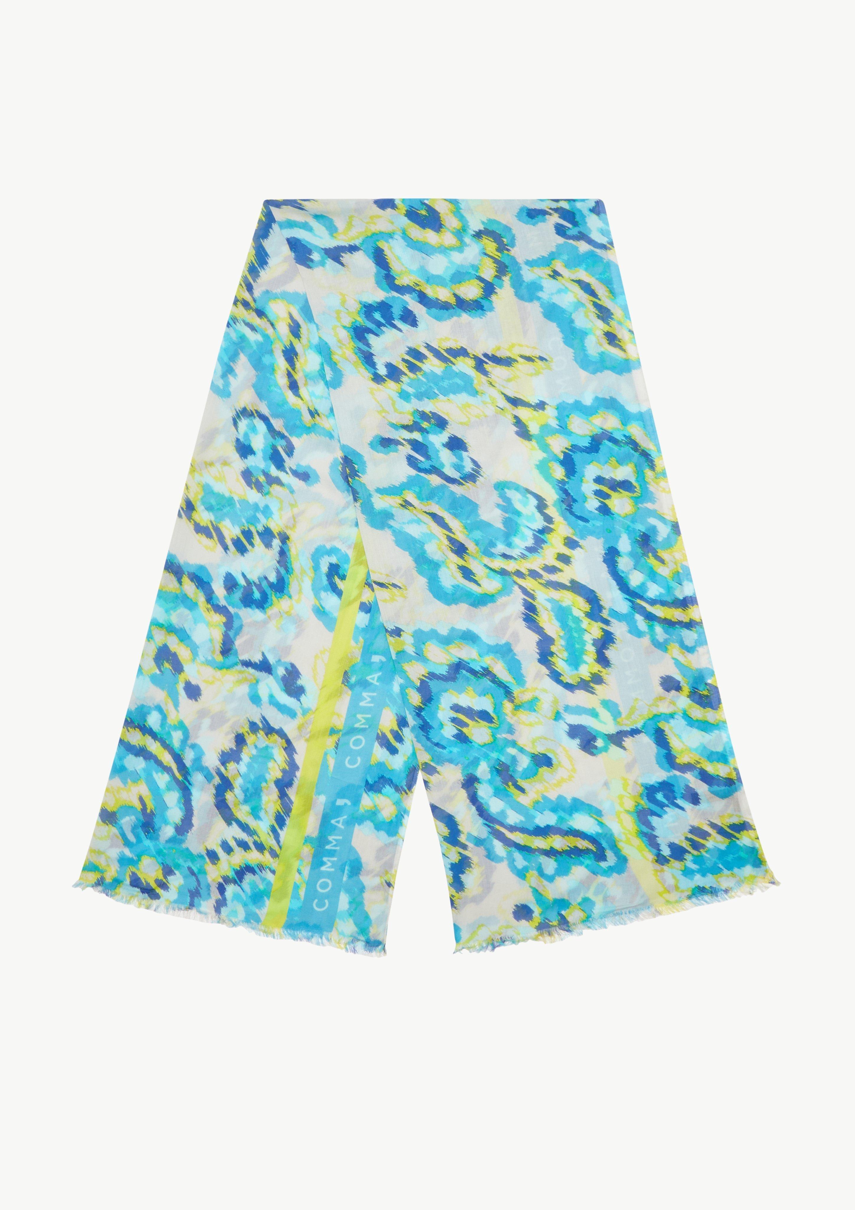 Cotton scarf with an abstract pattern - turquoise | Comma Cotton scarf with an abstract pattern - turquoise | Comma