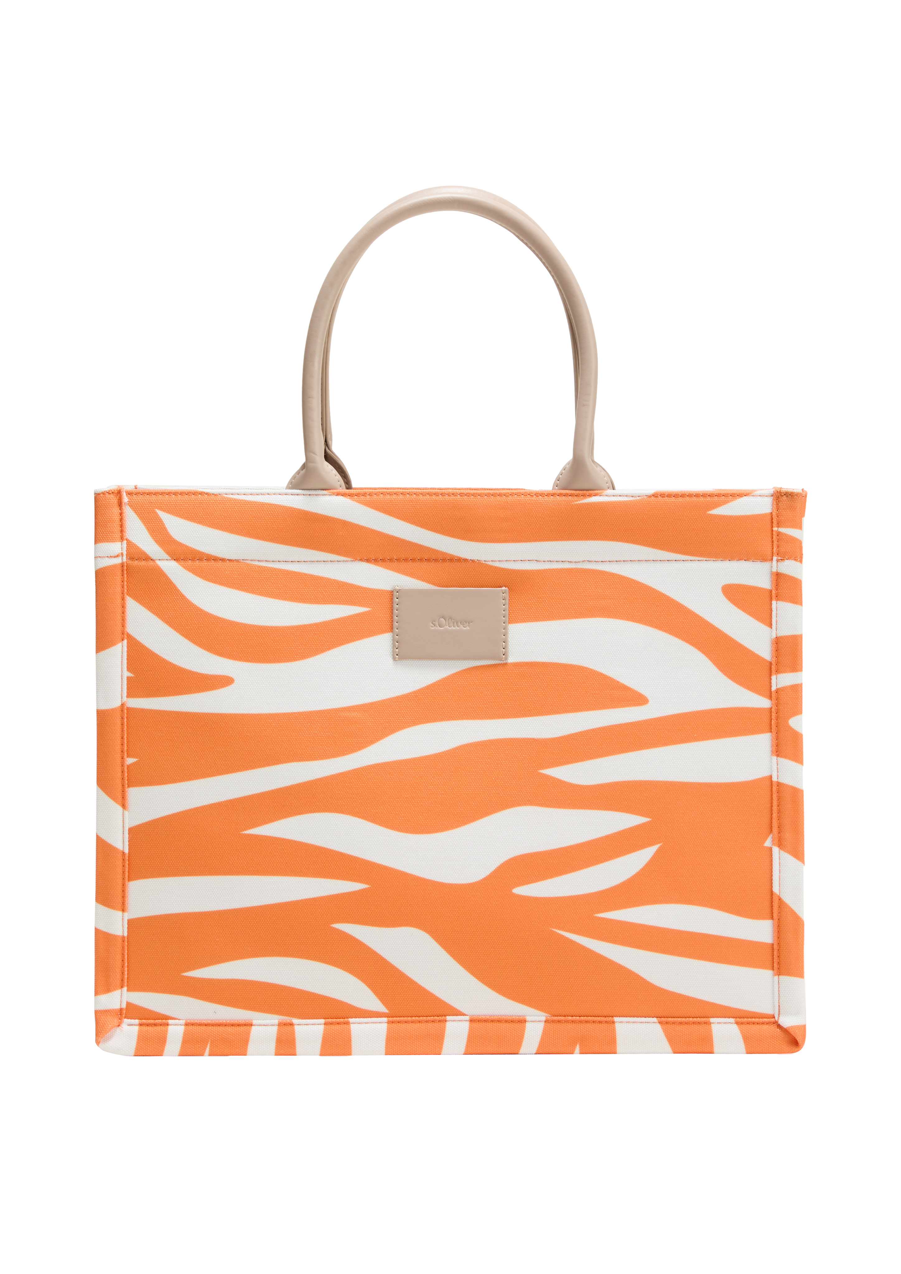 s.Oliver - Shopper aus Canvas mit feinem Artwork, Damen, Orange