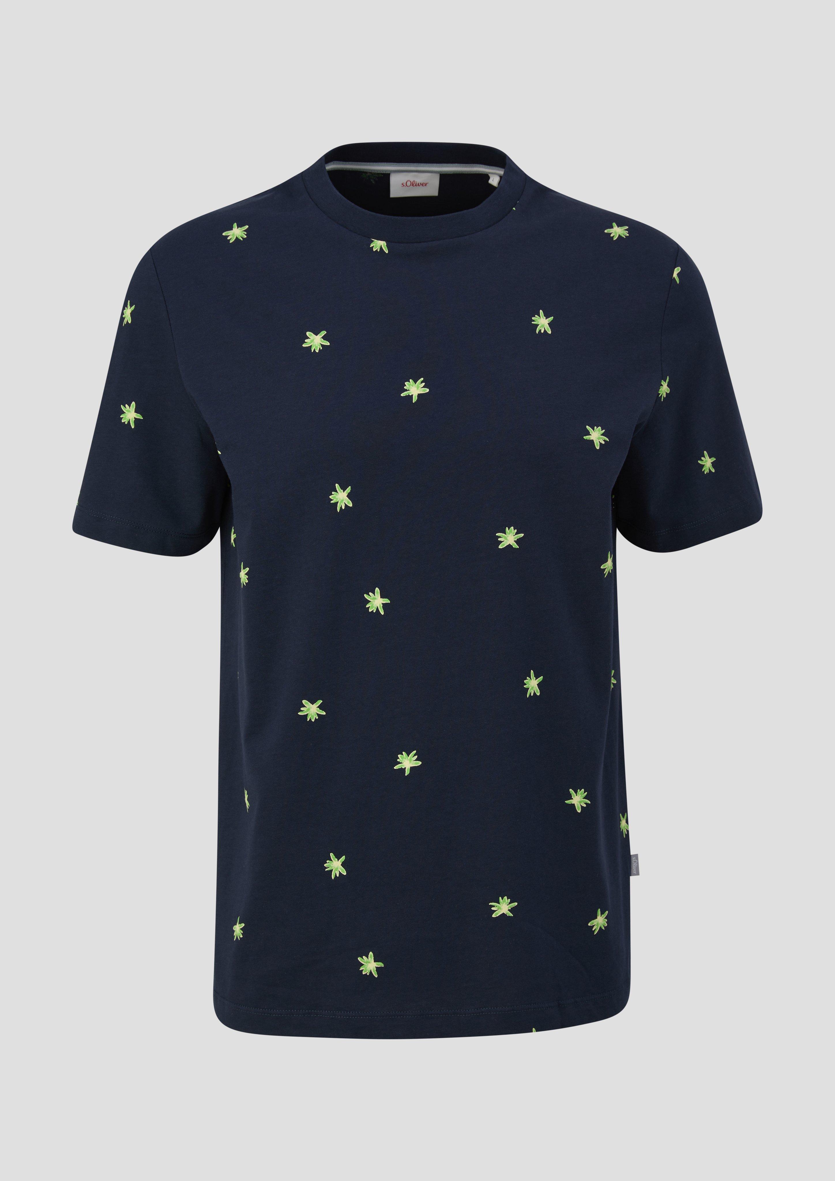 s.Oliver - T-Shirt mit Crew Neck und All-over-Print, Herren, blau