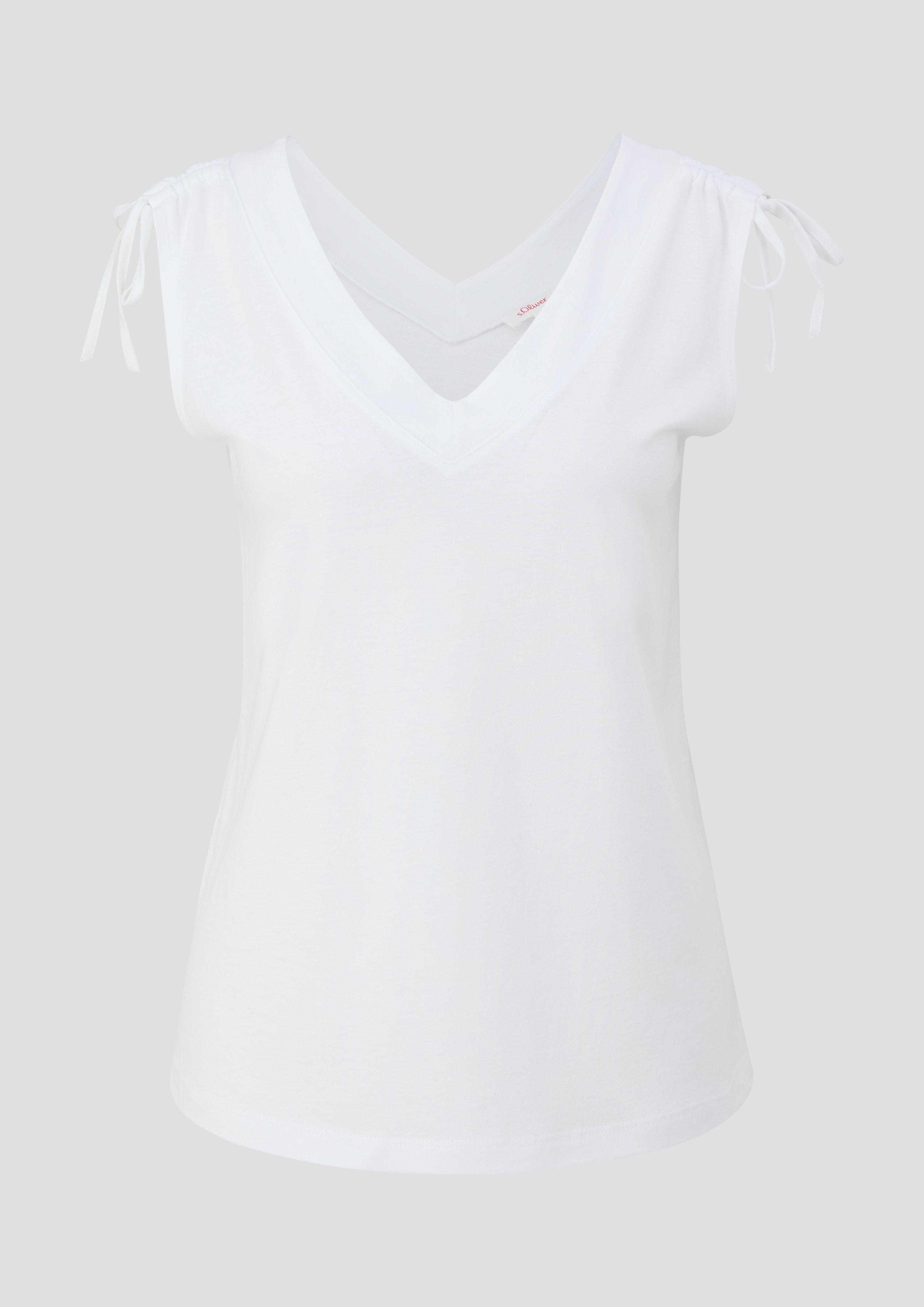 s.Oliver - Ärmelloses Shirt mit Bindedetail an der Schulterpartie, Damen, weiß