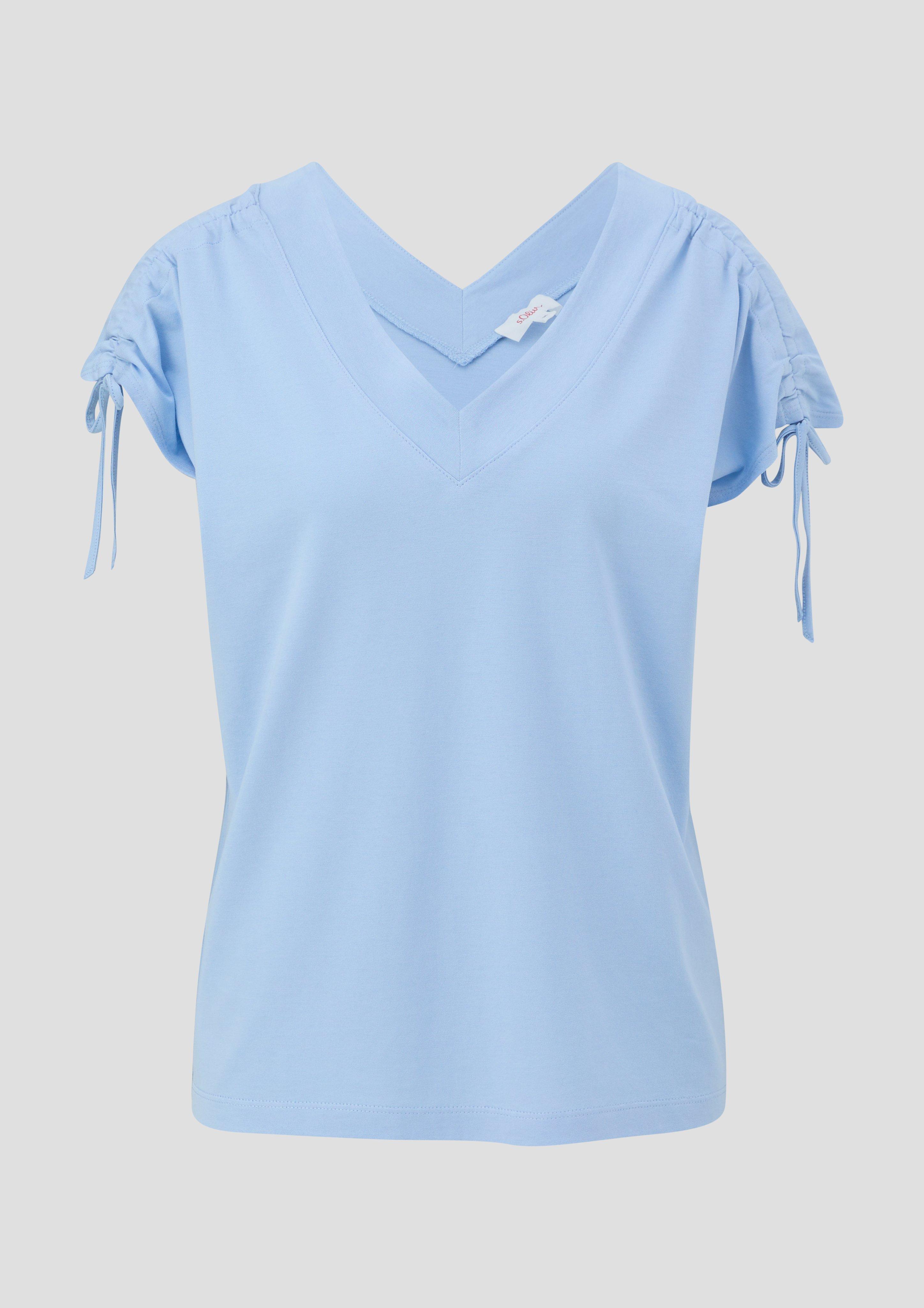 s.Oliver - Ärmelloses Shirt mit Bindedetails an der Schulterpartie, Damen, blau