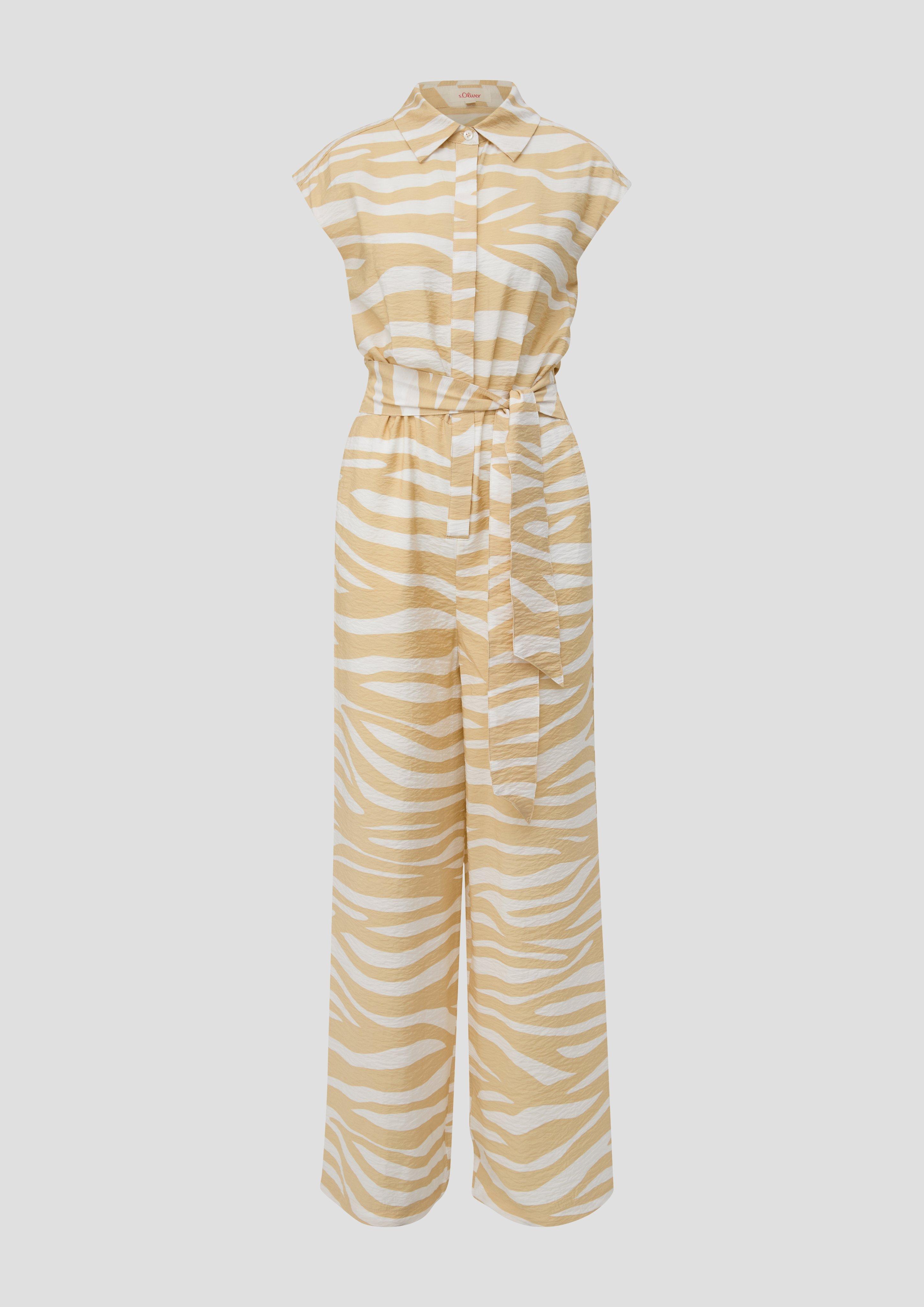 s.Oliver - Ärmelloser Jumpsuit aus Viskose mit Bindegürtel, Damen, Beige