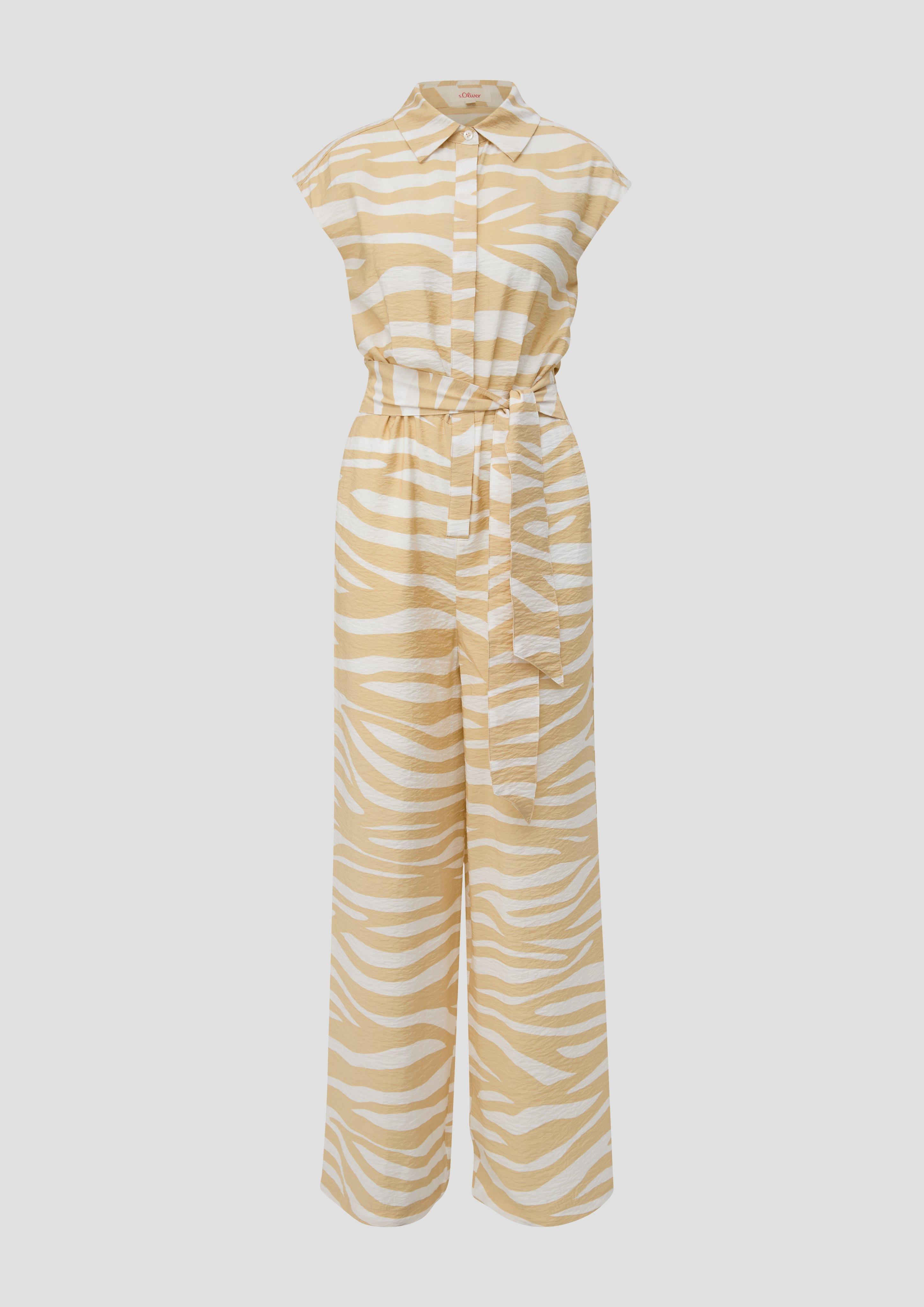 Thumbnail - s.Oliver - Ärmelloser Jumpsuit aus Viskose mit Bindegürtel, Damen, Beige