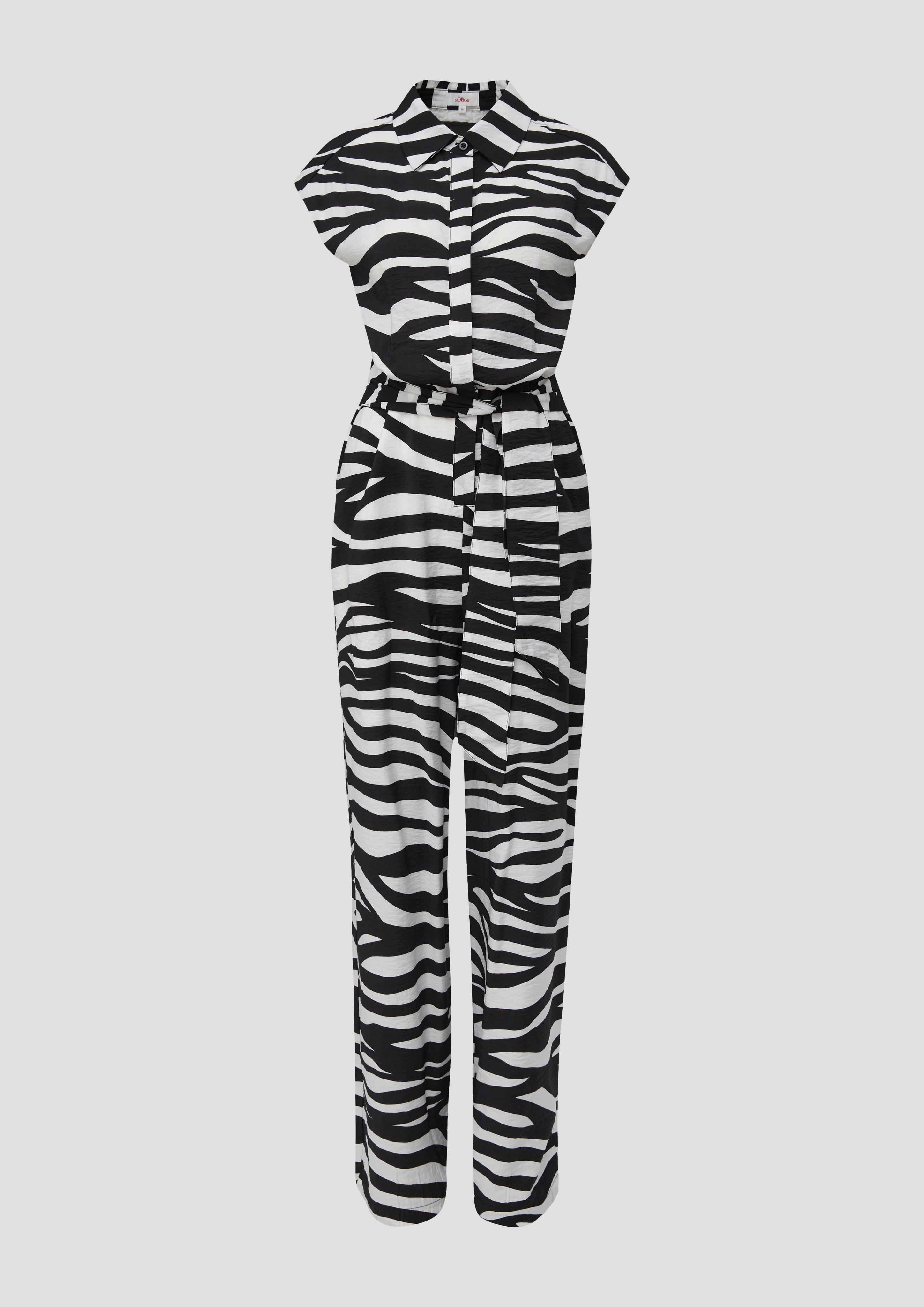 s.Oliver - Ärmelloser Jumpsuit aus Viskose mit Bindegürtel, Damen, schwarz