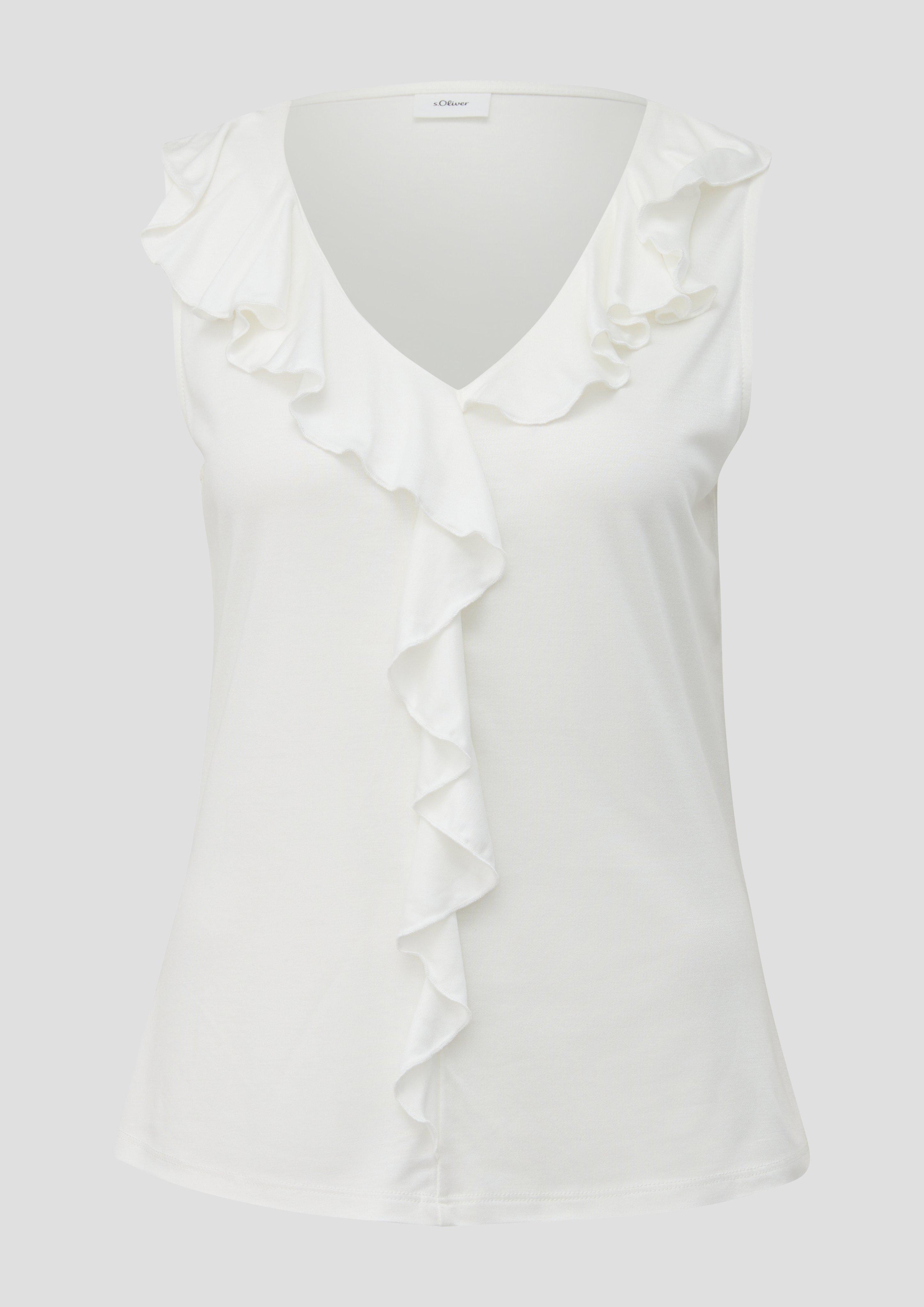 s.Oliver - Ärmelloses T-Shirt mit Rüschen, Damen, creme