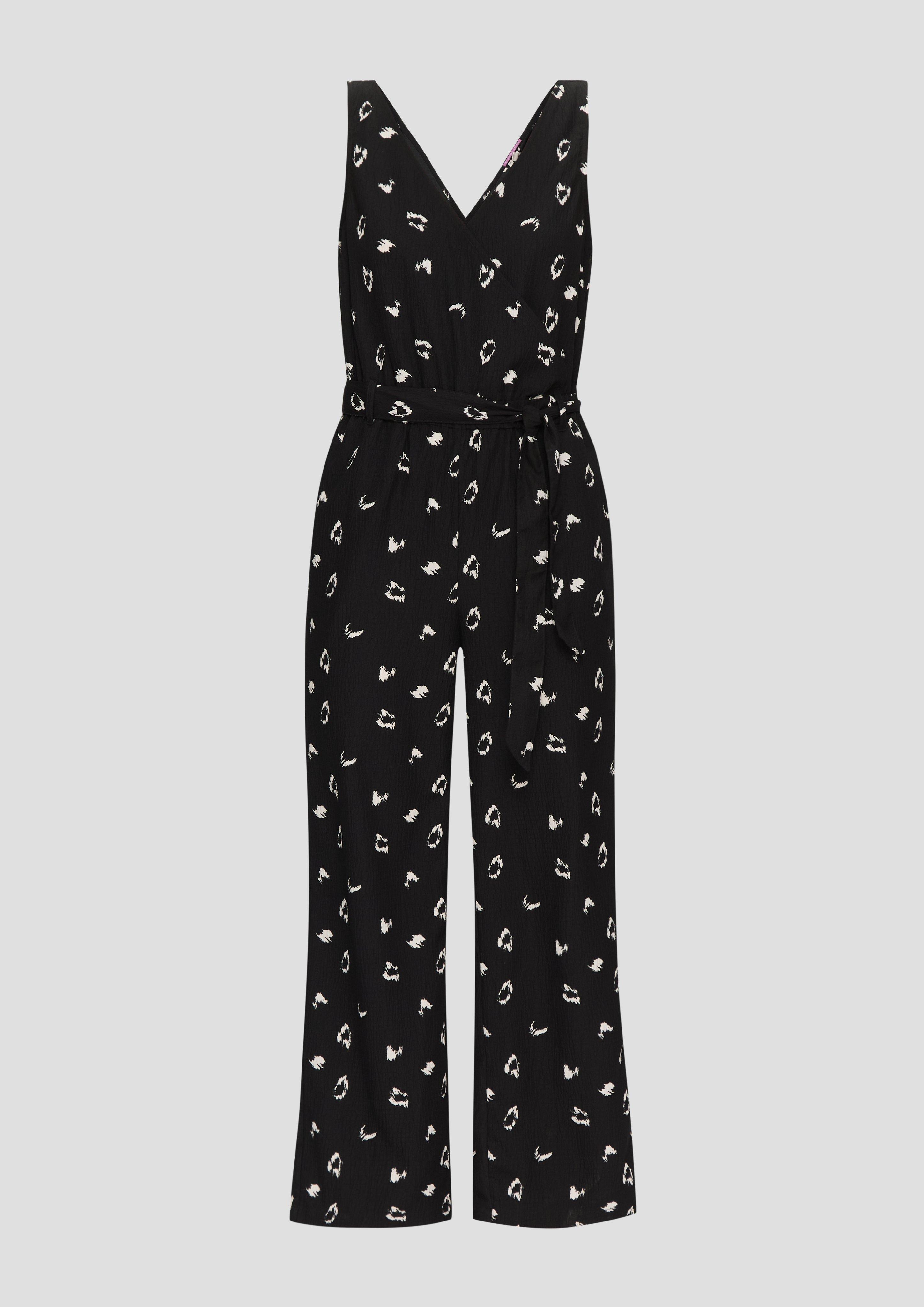 QS - Ärmelloser Jumpsuit mit Eingrifftaschen und Bindeband, Damen, schwarz