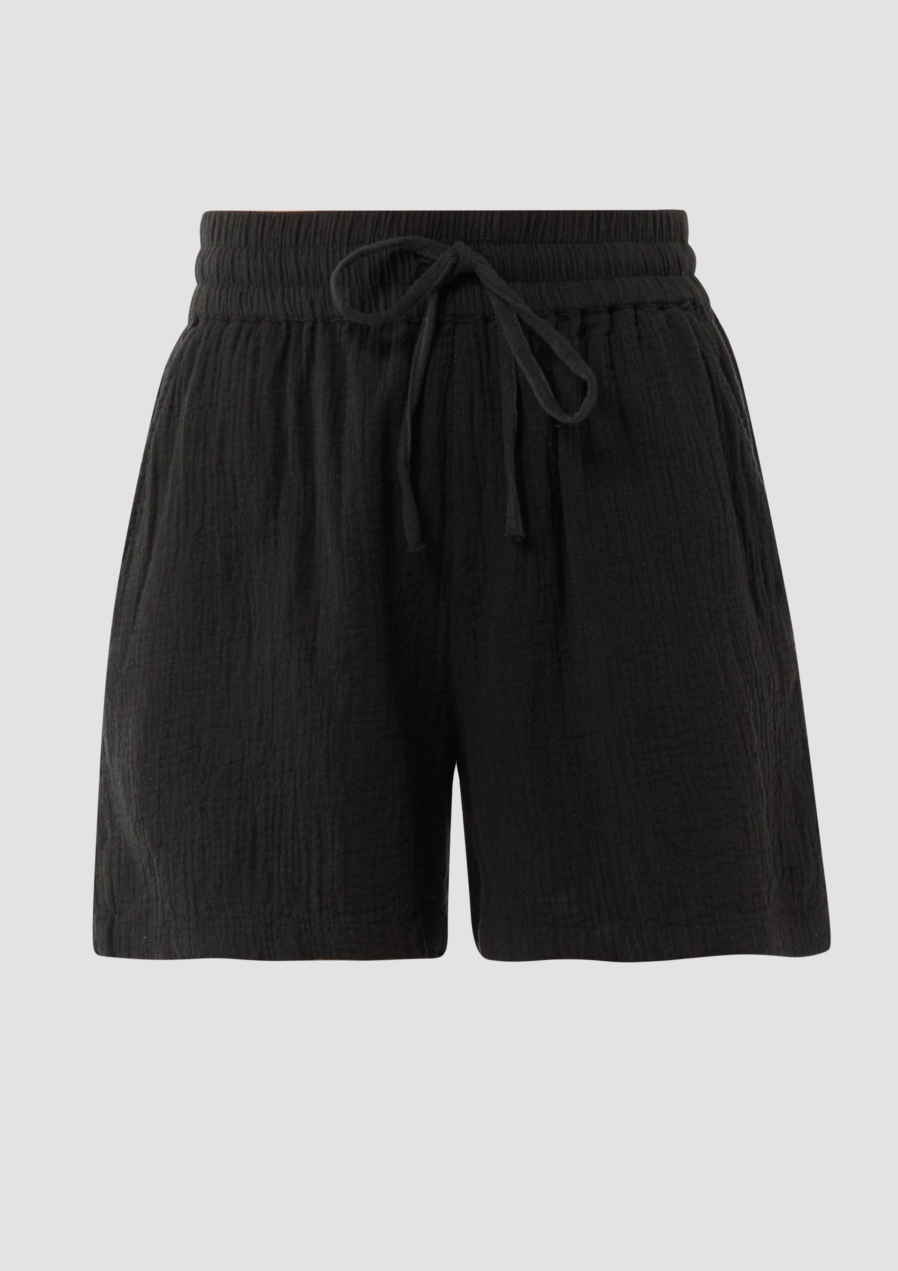 Thumbnail - QS - High Rise-Shorts aus Musselin mit Elastikbund, Damen, schwarz