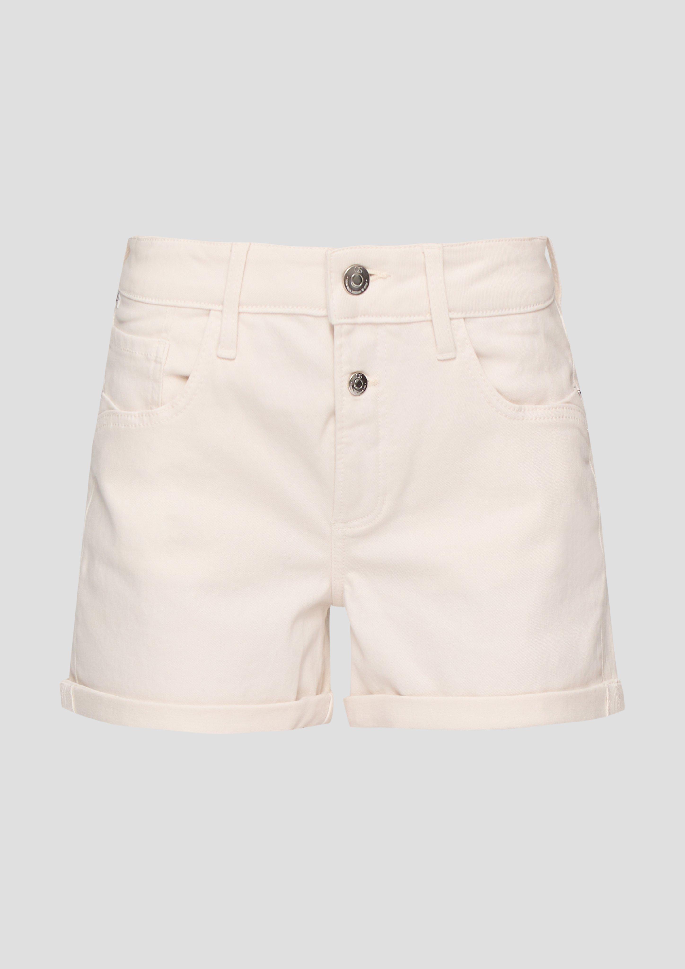 QS - Jeans-Short Abby / Mid Rise / Slim Leg / Ziertaschen, Damen, creme