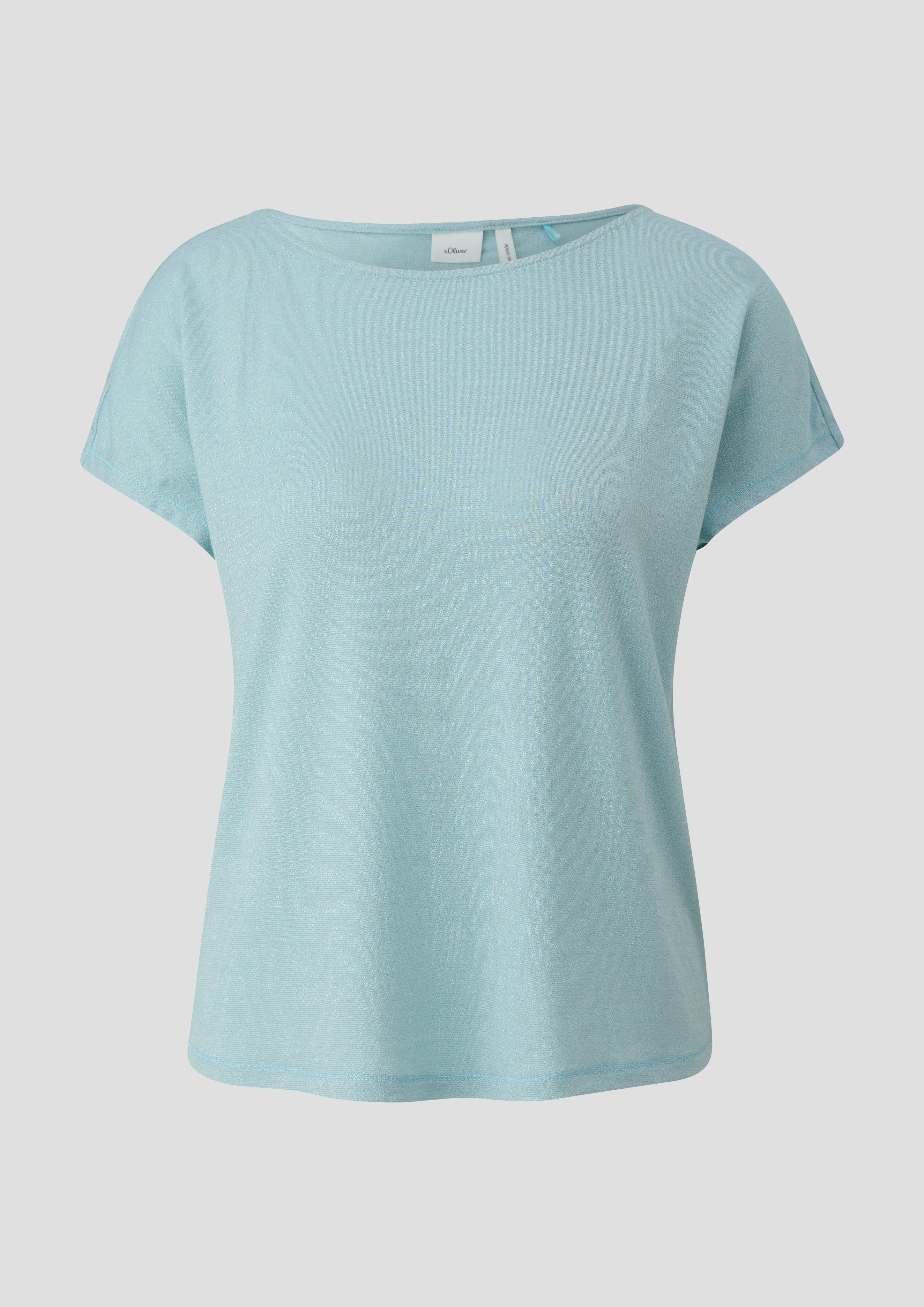 s.Oliver - T-Shirt aus Viskosemix mit Glitzergarn, Damen, blau