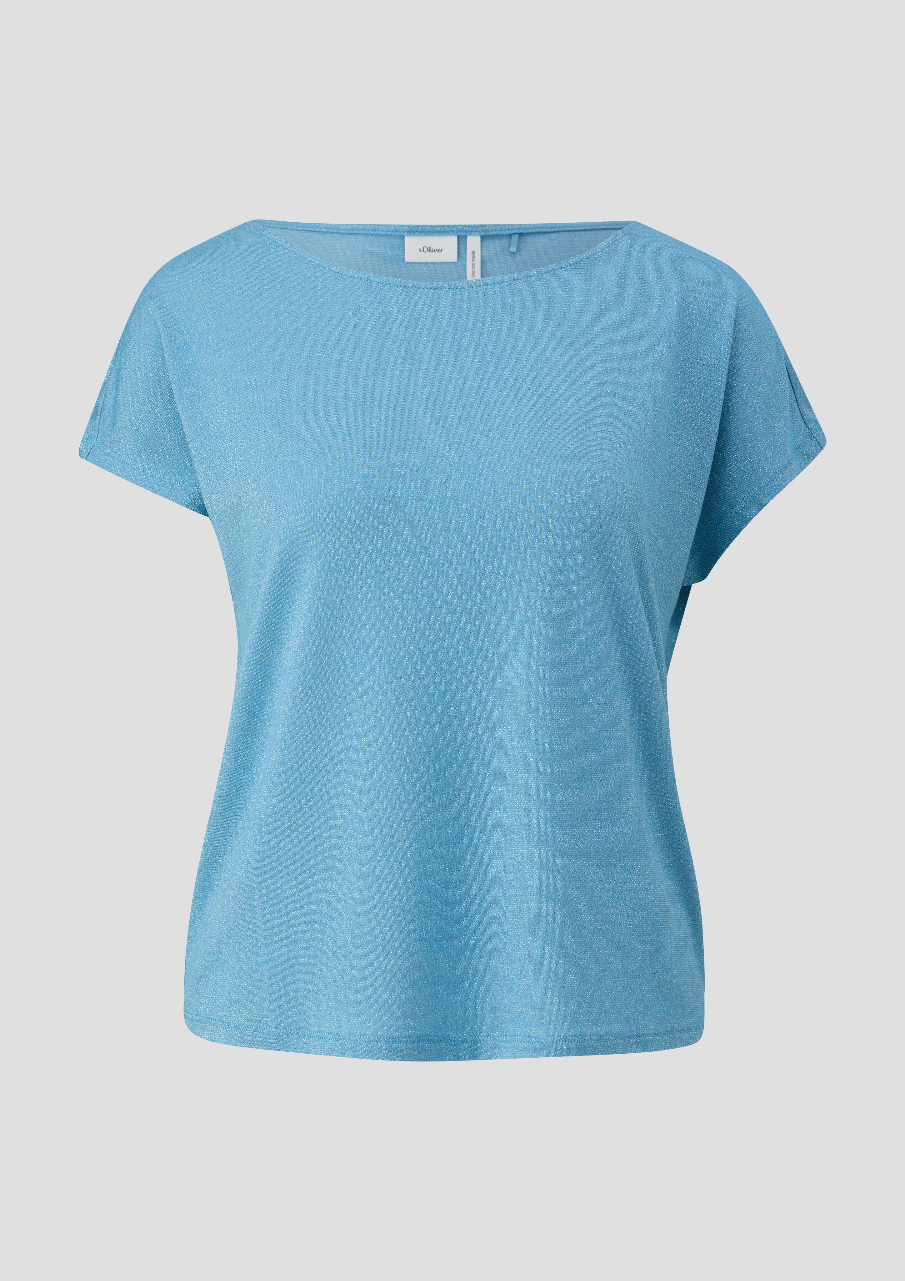 s.Oliver - T-Shirt aus Viskosemix mit Glitzergarn, Damen, blau