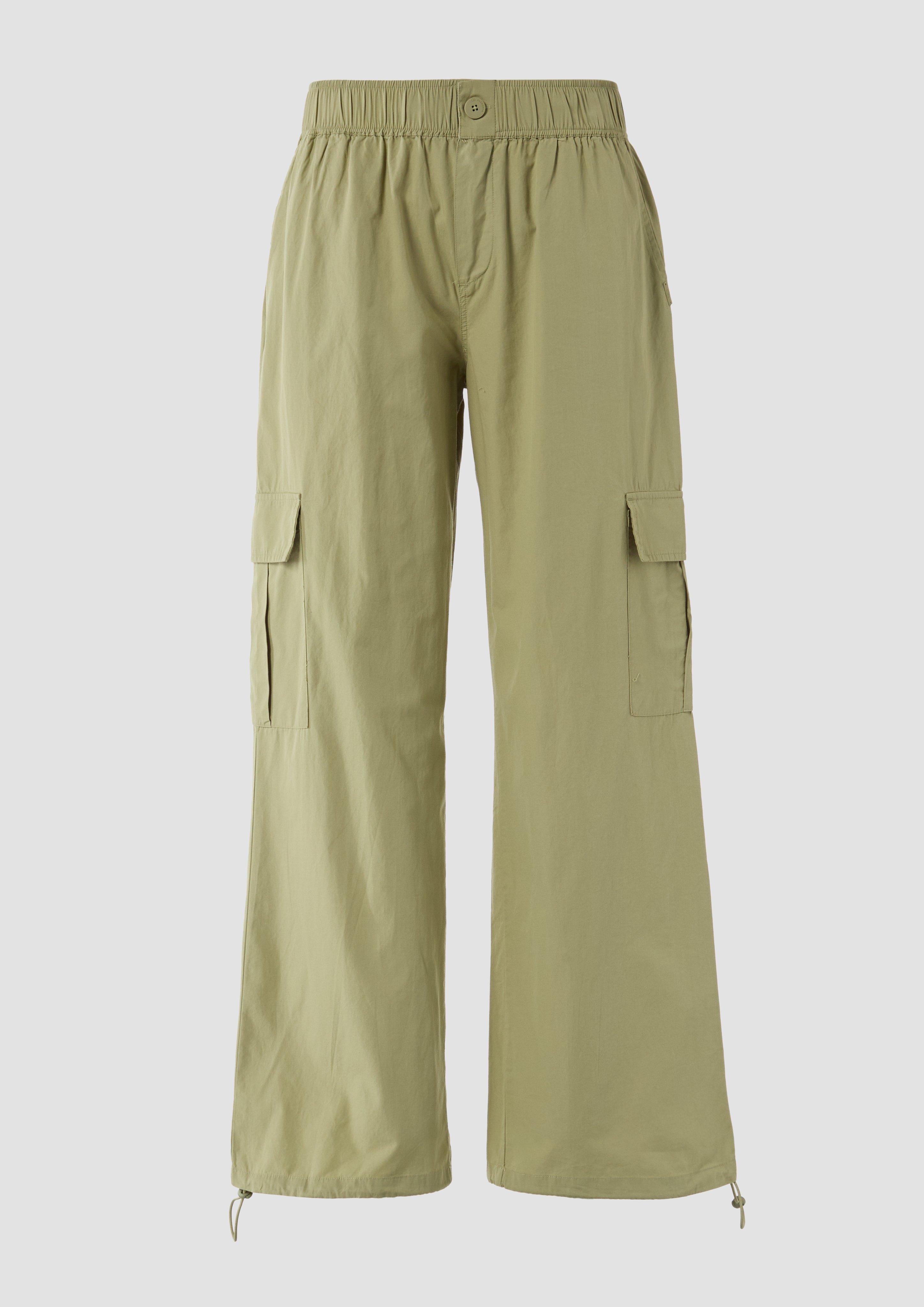 QS - Wide-Leg-Hose mit Cargo-Taschen und angedeutetem Verschluss, Damen, Grün