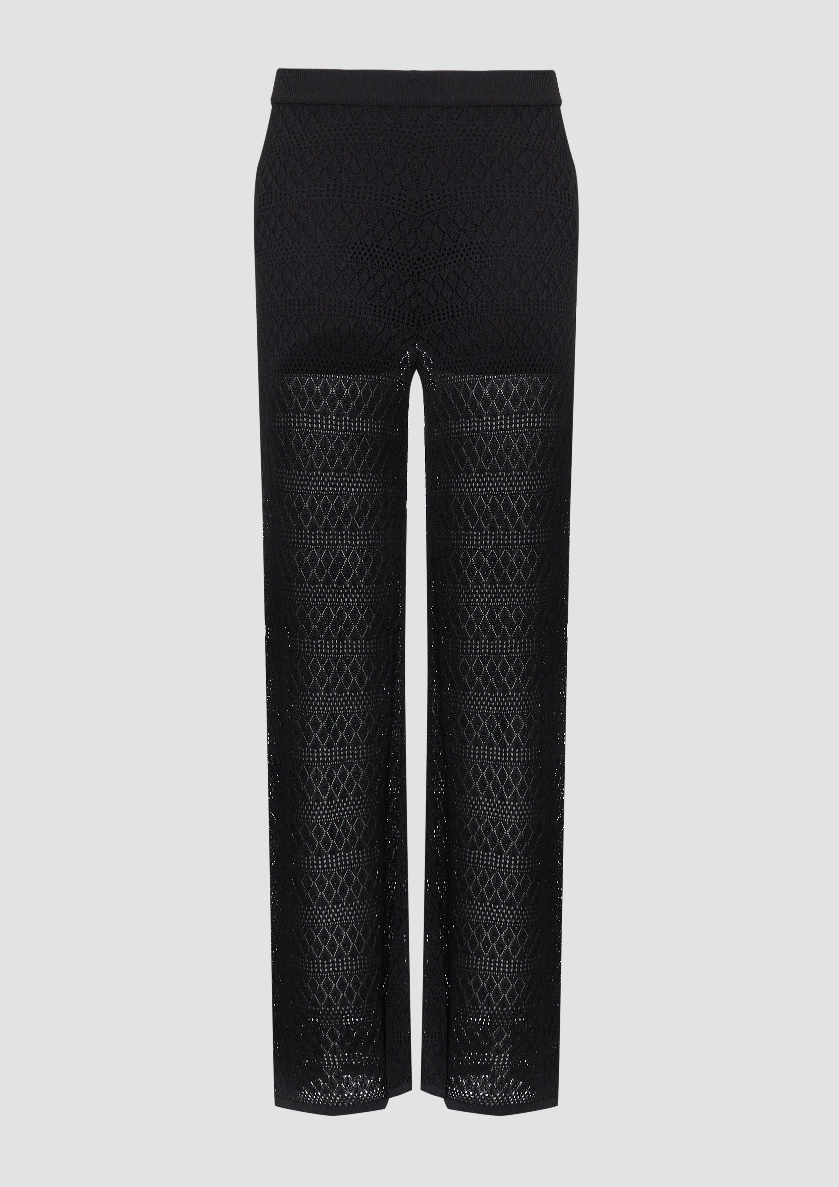Thumbnail - QS - Transparente Feinstrick-Hose mit Ajourmuster und Baumwollfutter, Damen, schwarz