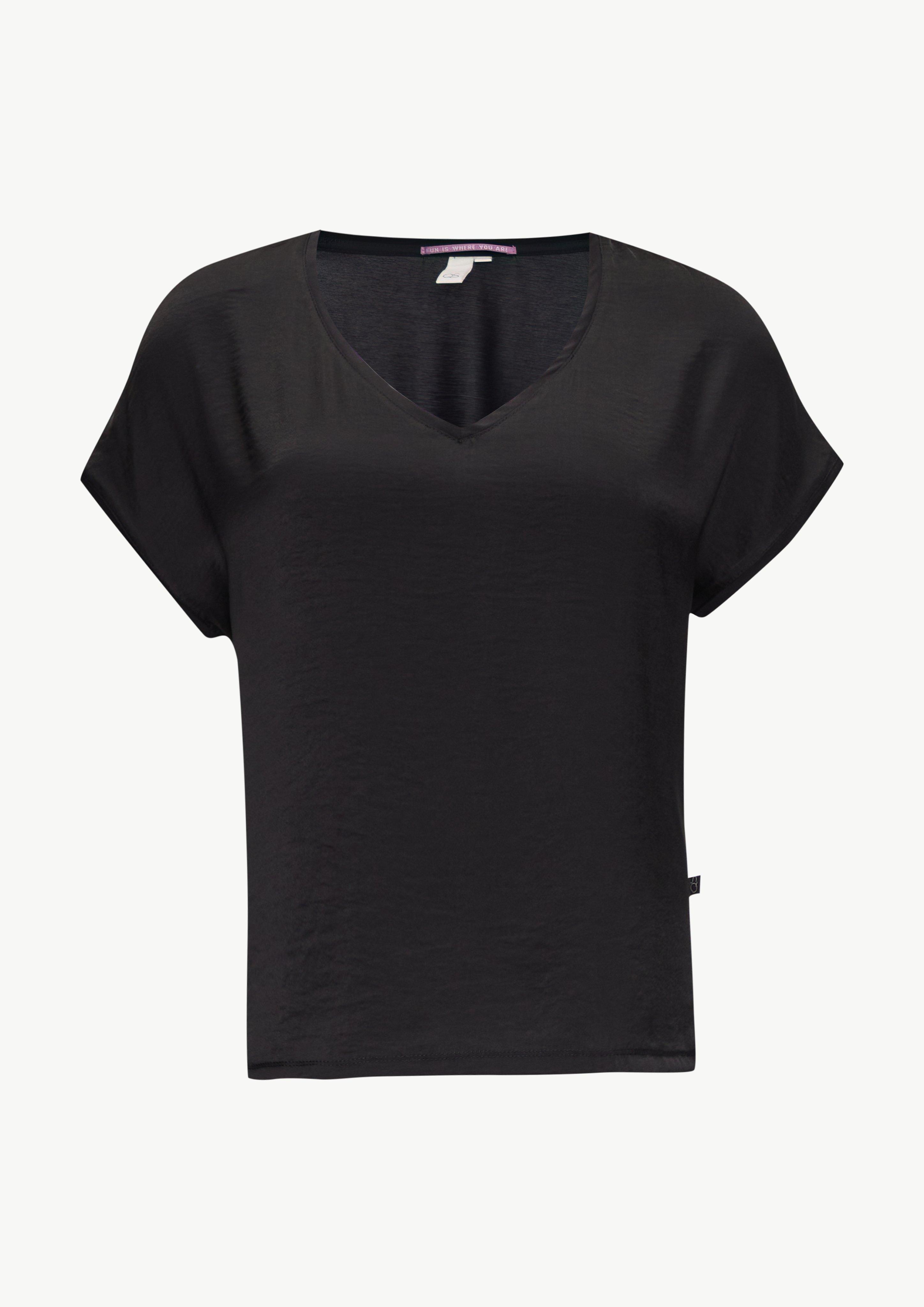 Thumbnail - QS - Fabricmix-Shirt im Loose Fit mit V-Ausschnitt, Damen, schwarz