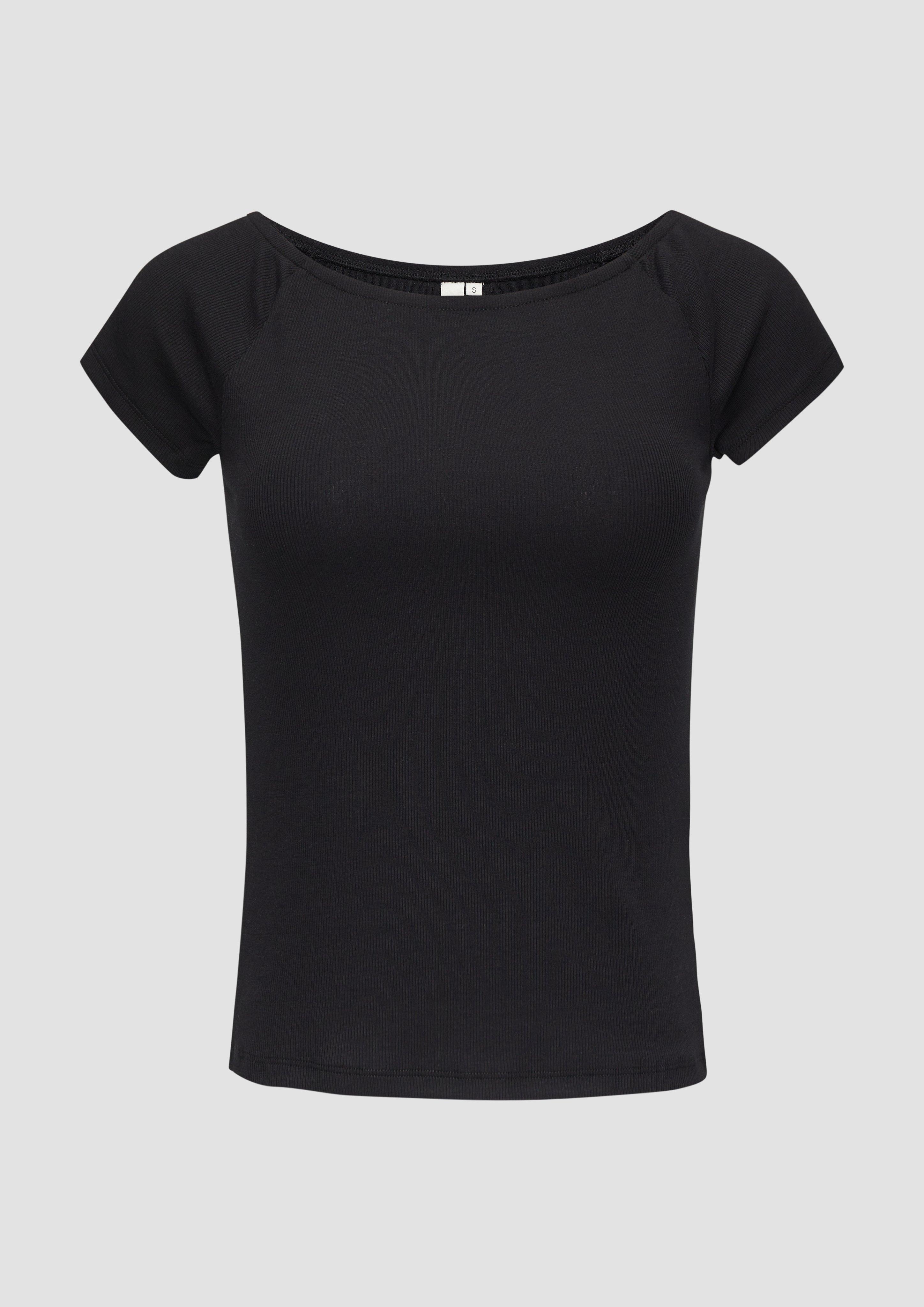 QS - Shirt aus Baumwollmix mit Rippstruktur, Damen, schwarz