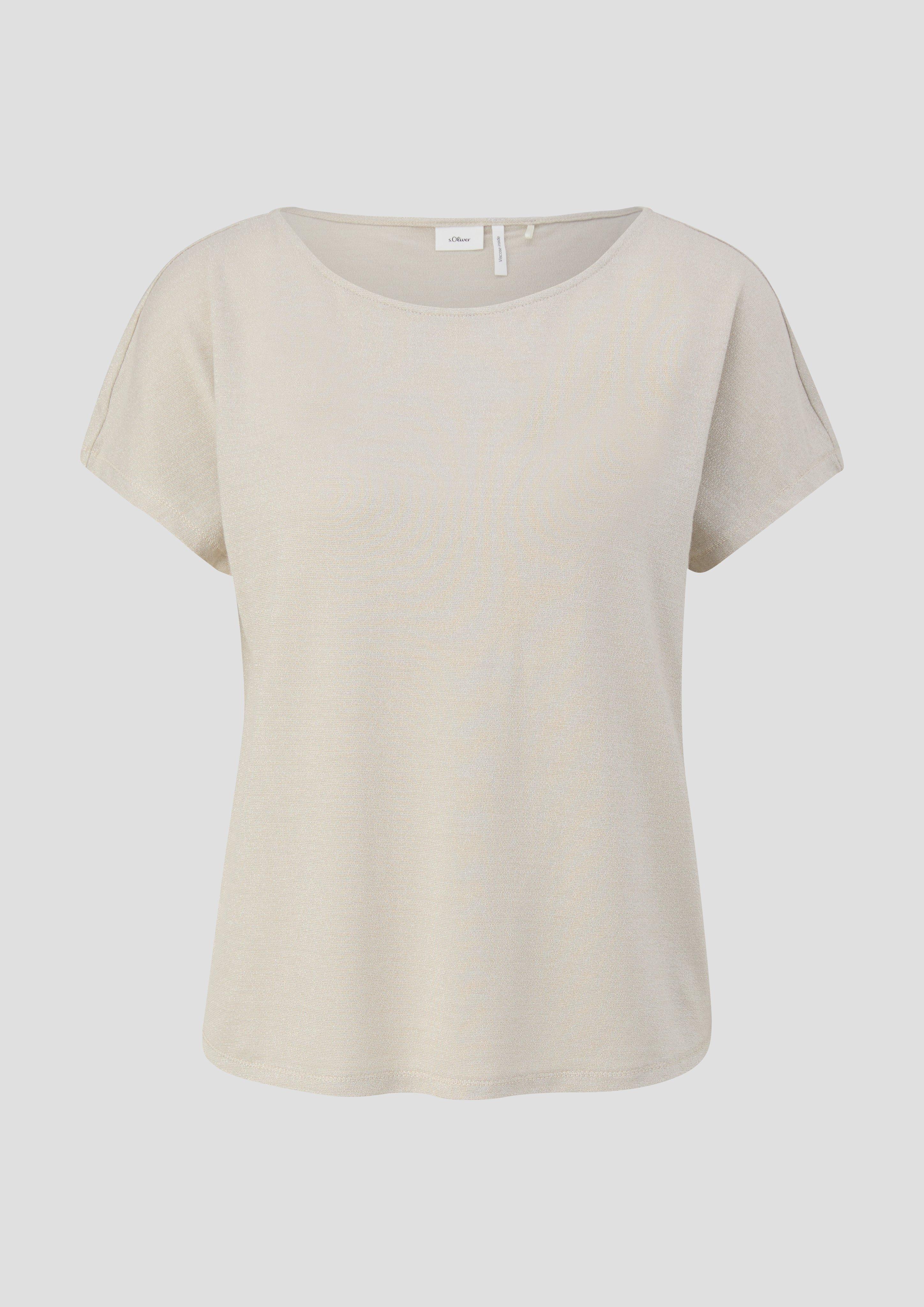 s.Oliver - Fließendes Jersey-T-Shirt aus Glitzergarn, Damen, Beige