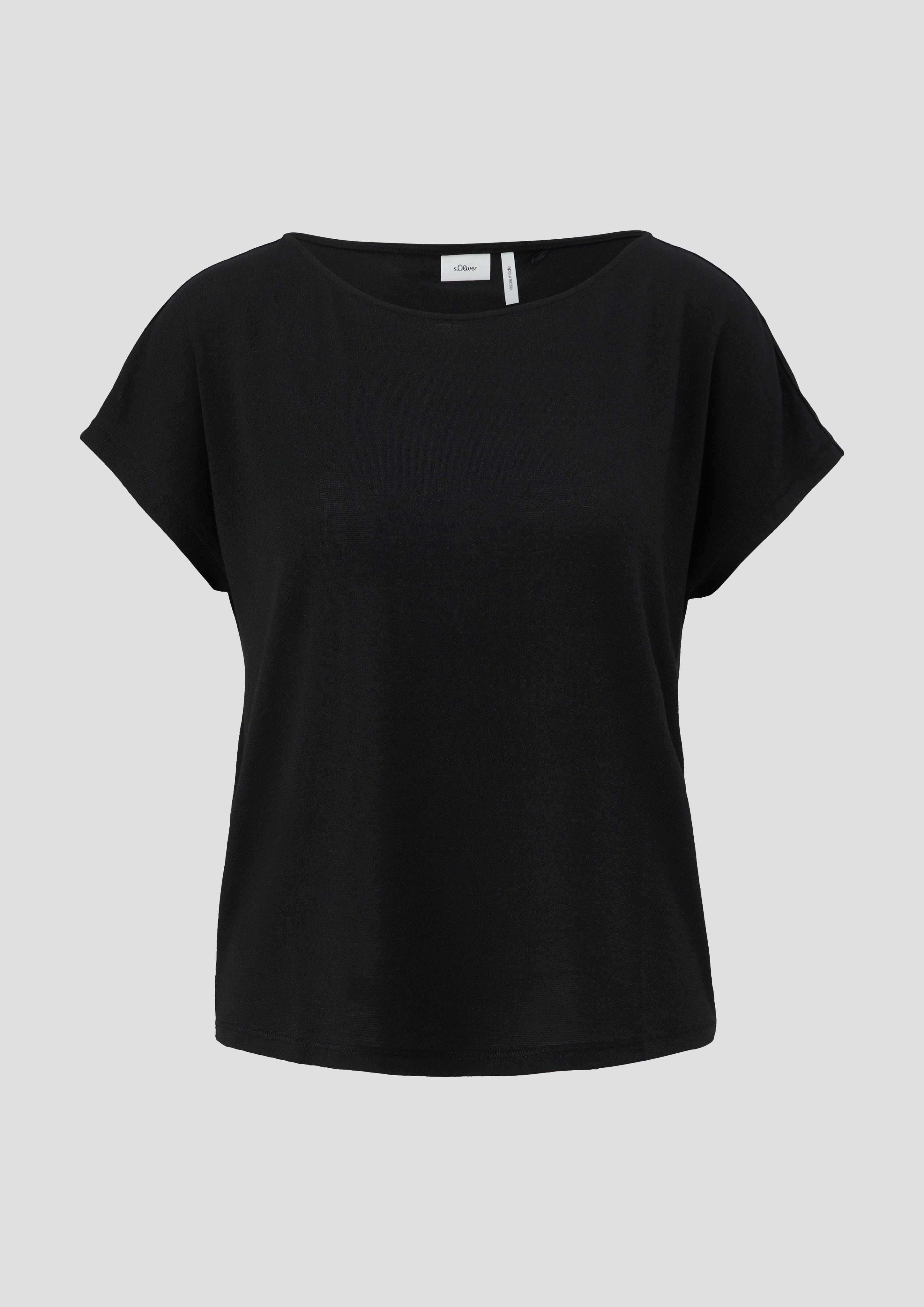 s.Oliver - Fließendes Jersey-T-Shirt aus Glitzergarn, Damen, schwarz